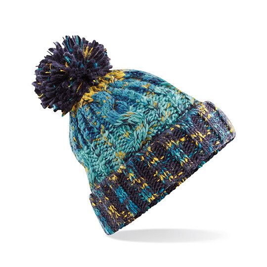 Corkscrew Pom Pom Beanie - marine splash-282