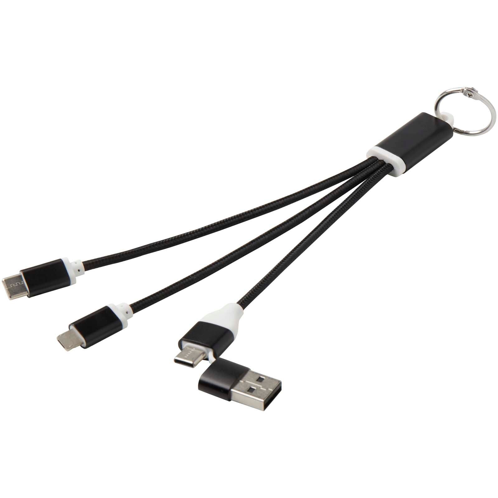 Metal 4-in-1 Ladekabel aus recyceltem Aluminium mit Schlüsselanhänger - schwarz-810
