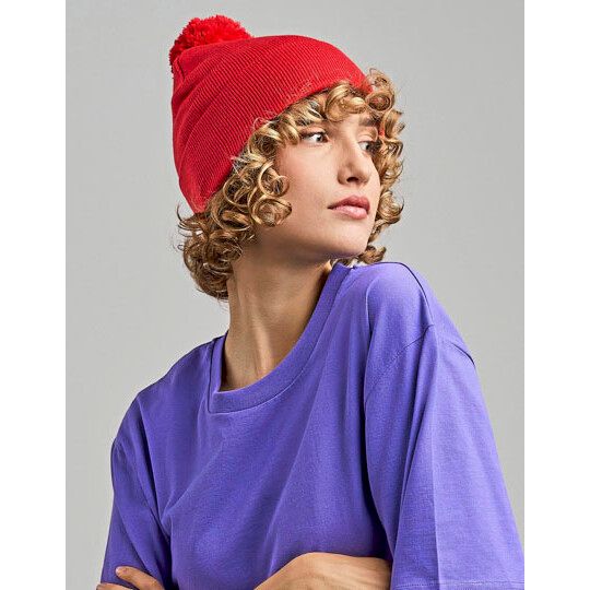 Wind-S Beanie with Pompom - red-377