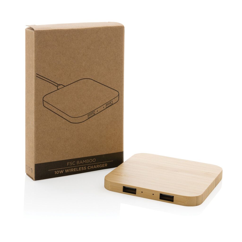 10W Wireless-Charger mit USB aus Bambus - braun-209