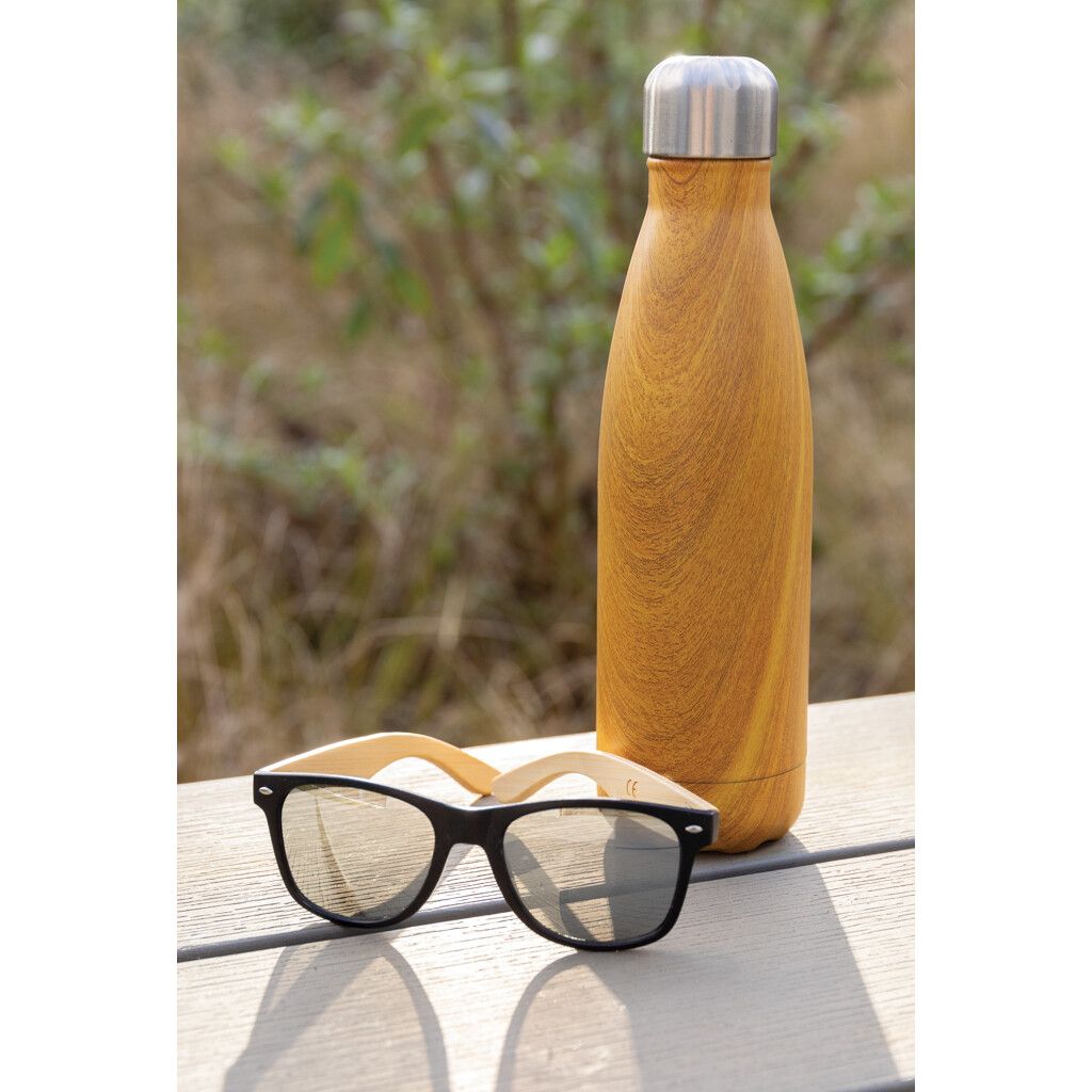 Vakuumisolierte Stainless Steel Flasche mit Holzoptik - gelb-634