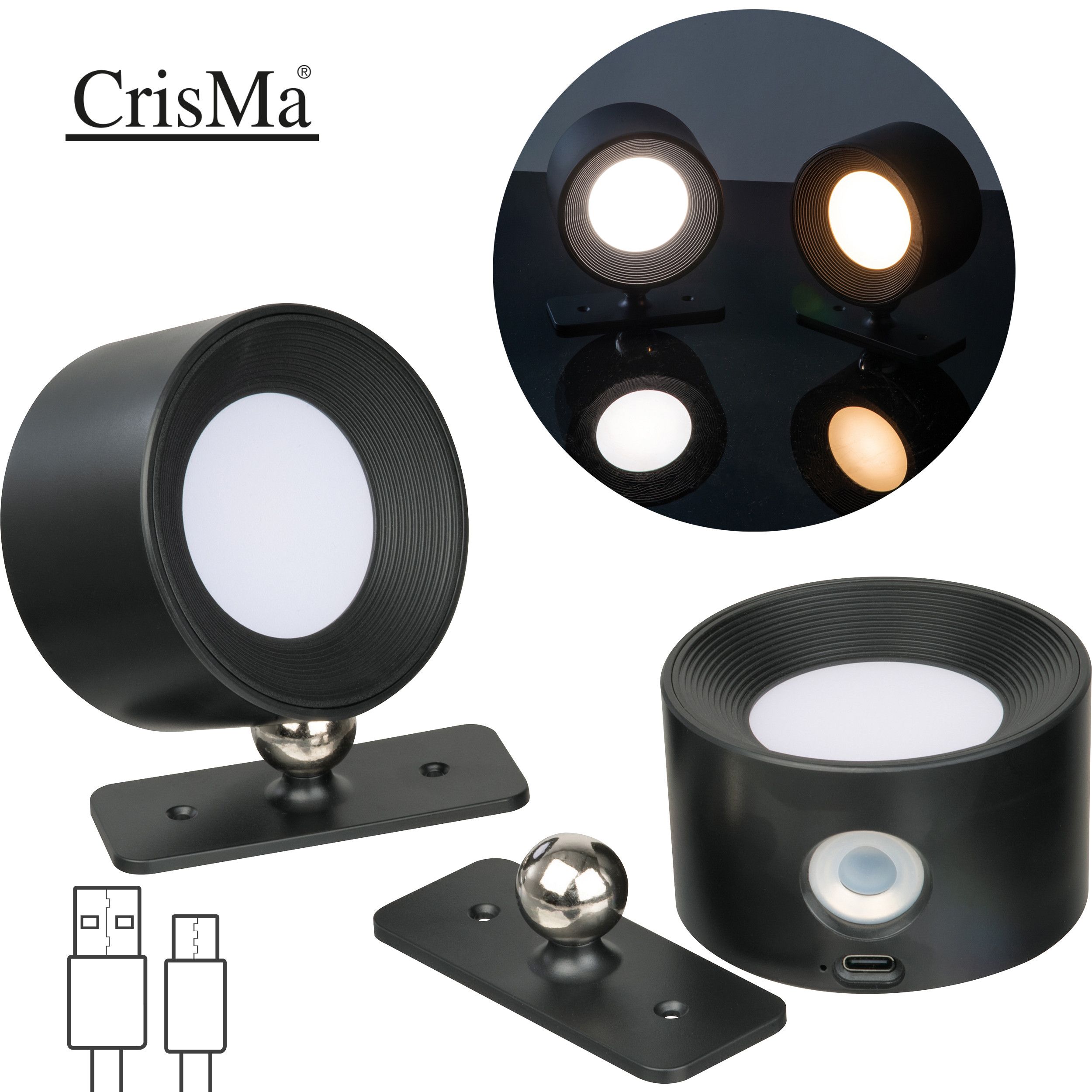 CrisMa Aufladbare Wandlampen 2er Set - schwarz-961