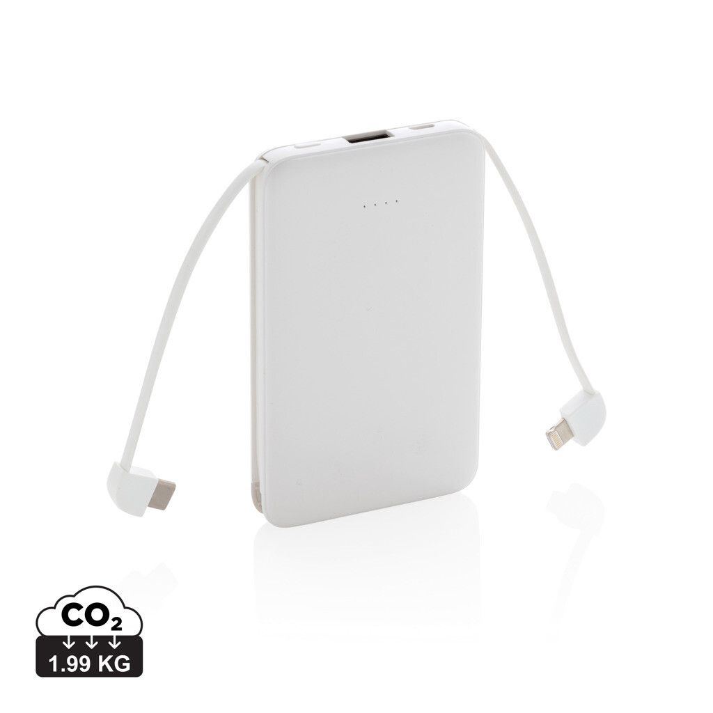 5.000 mAh Powerbank mit integriertem Kabel - weiß-930