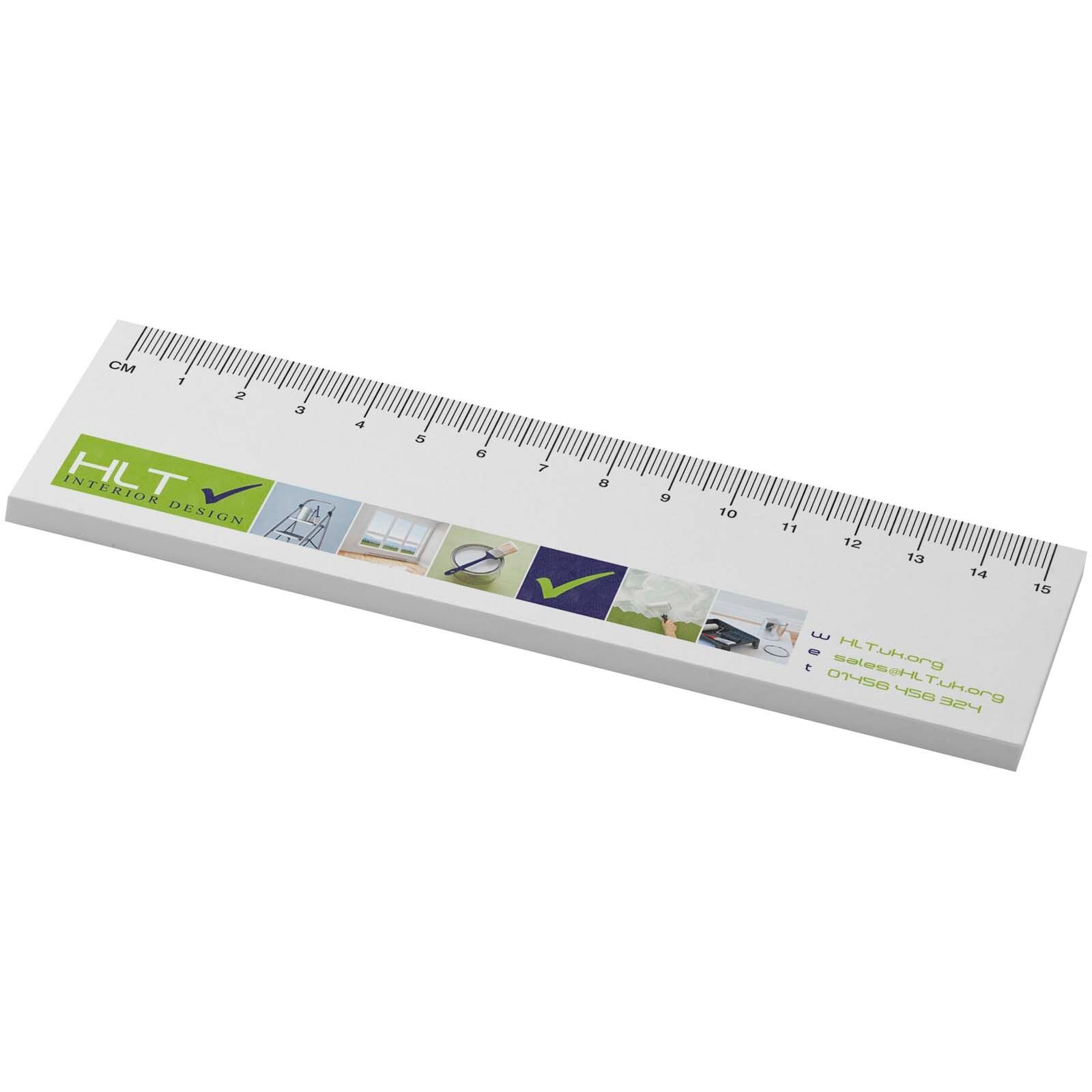Sticky-Mate Haftnotizen mit gedrucktem 15 cm Lineal aus recyceltem Material - weiss-327