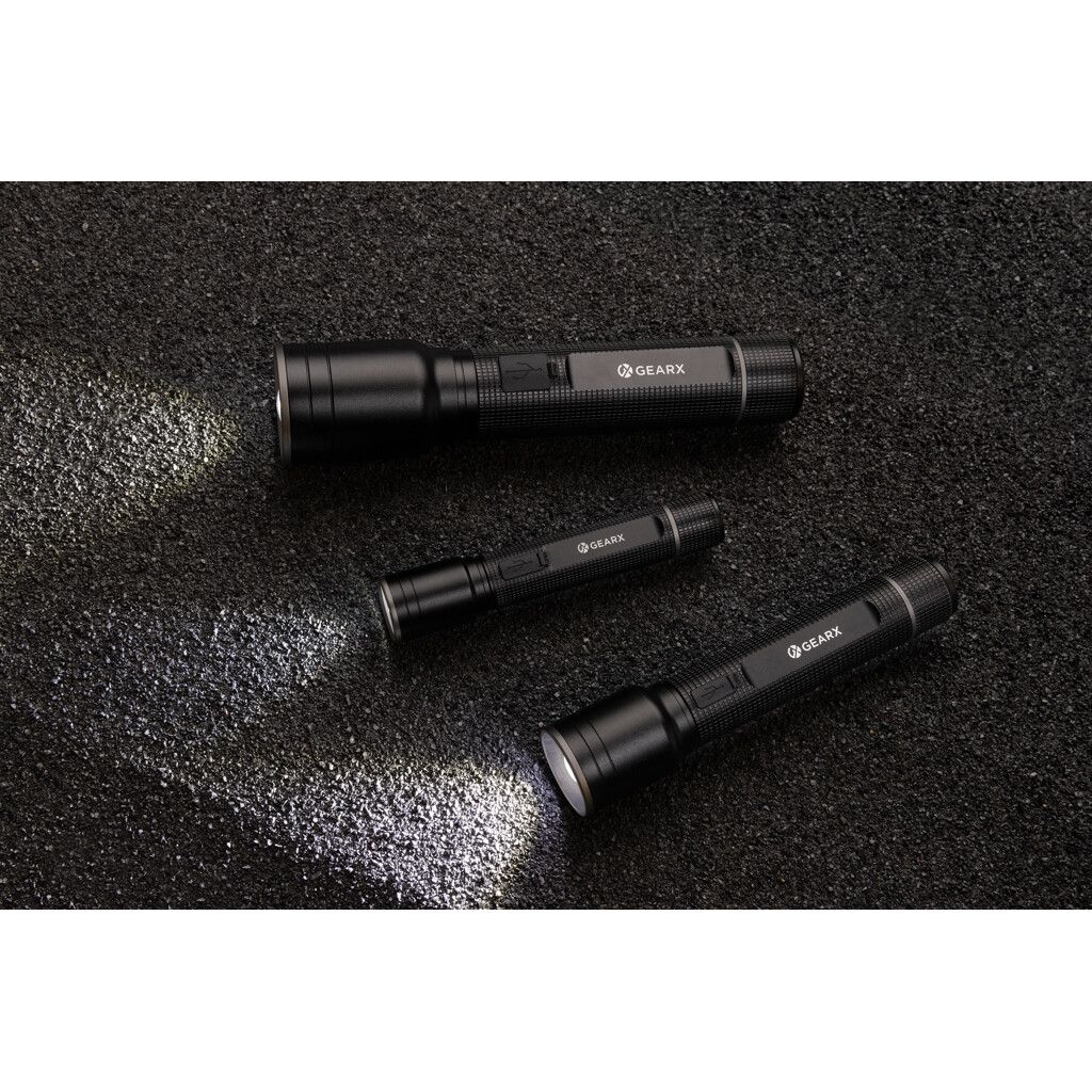 Große Gear X Taschenlampe aus RCS recycelt. Alu mit USB-Akku - schwarz-516