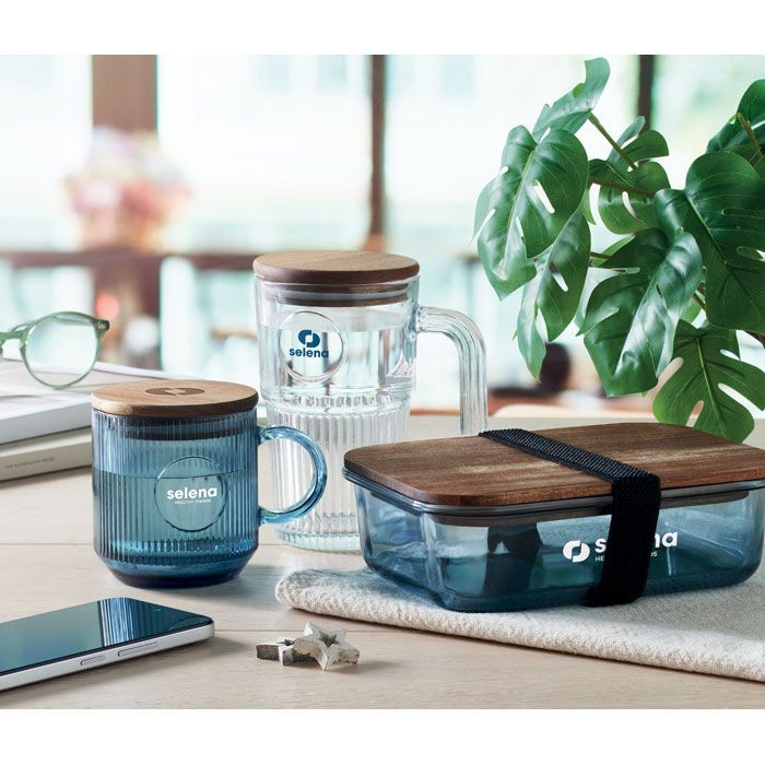 Gerippter Glasbecher 300ml VITRIO MUG - transparent blau-588