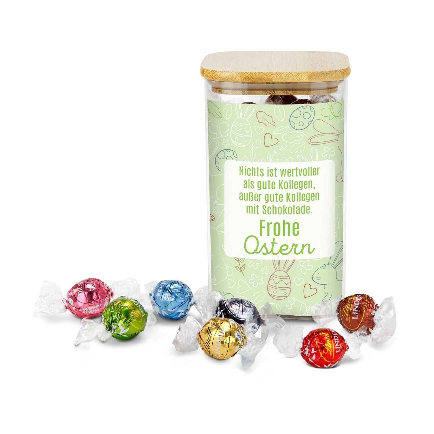 Geschenkset Lindor Team-Glas Frohe Ostern mit 35 Lindt Lindorkugeln-784