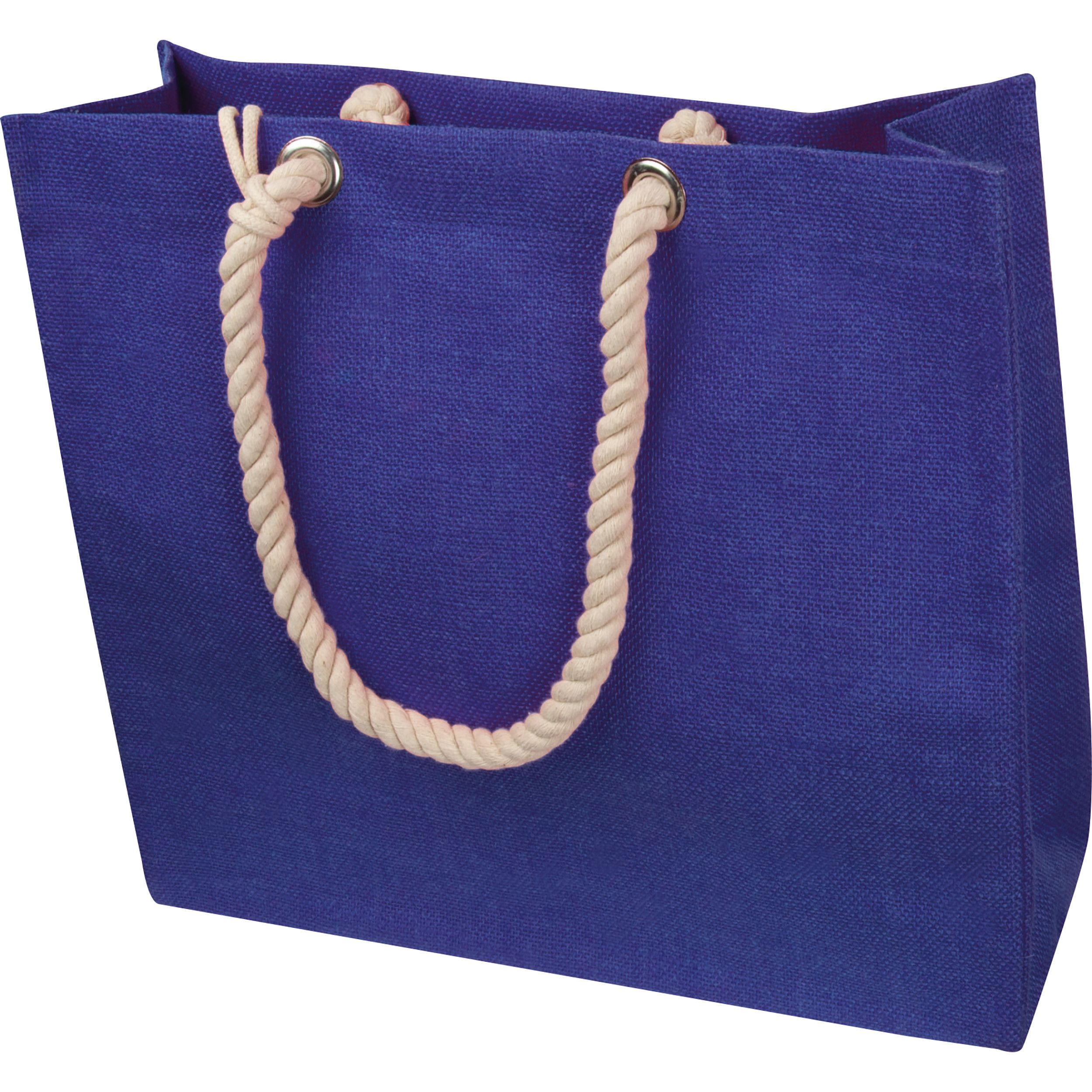 Jutetasche mit Kordelgriffen - blau-258
