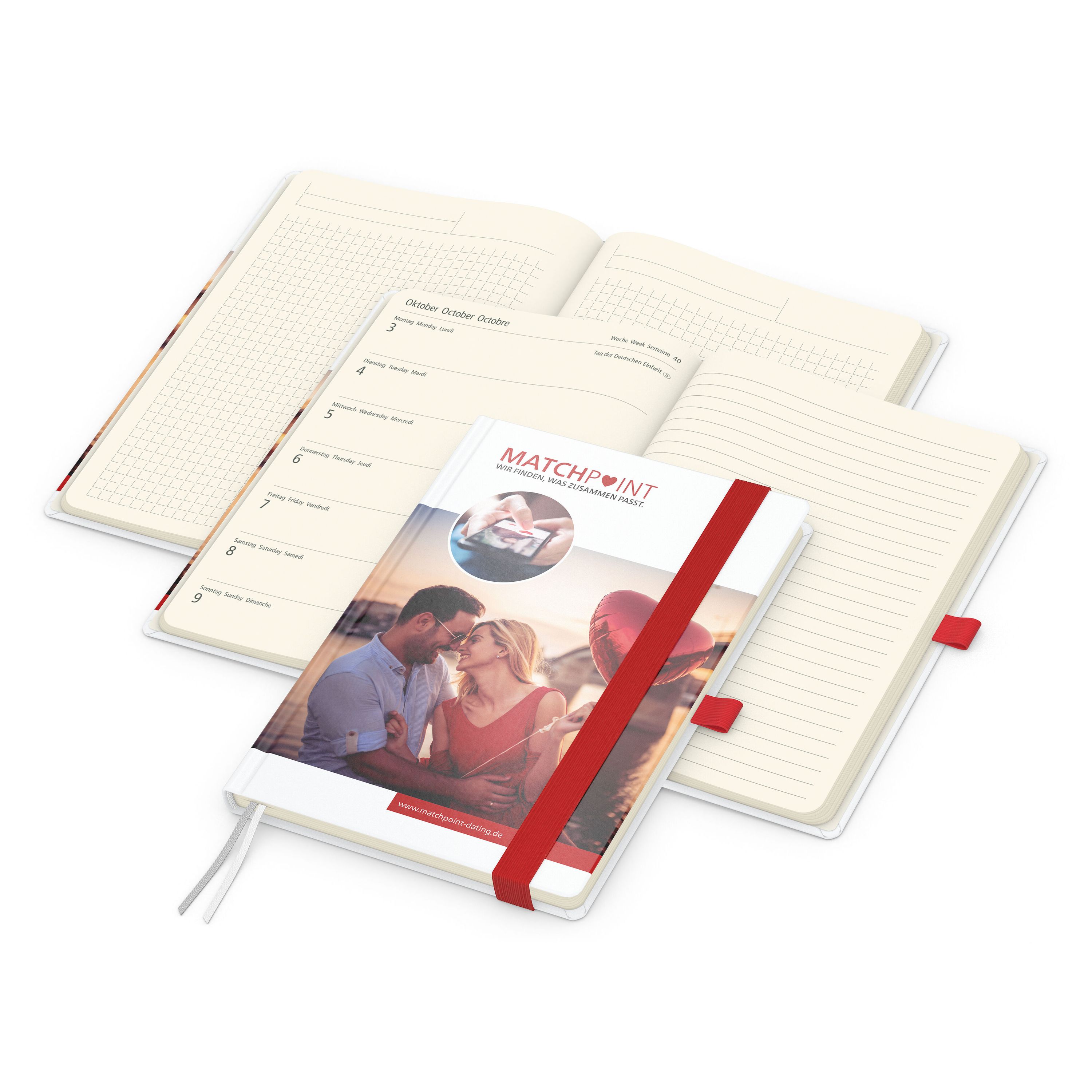 Wochenkalender links + Notizen rechts Match-Hybrid, Papier matt, rot-211