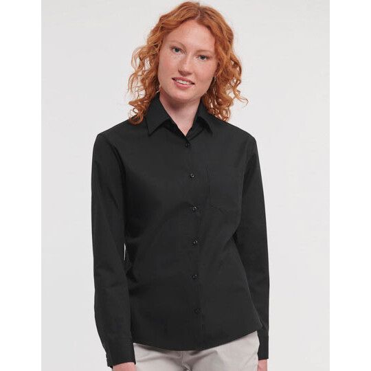 Ladies' Long Sleeve Classic Pure Cotton Poplin Shirt - black-116