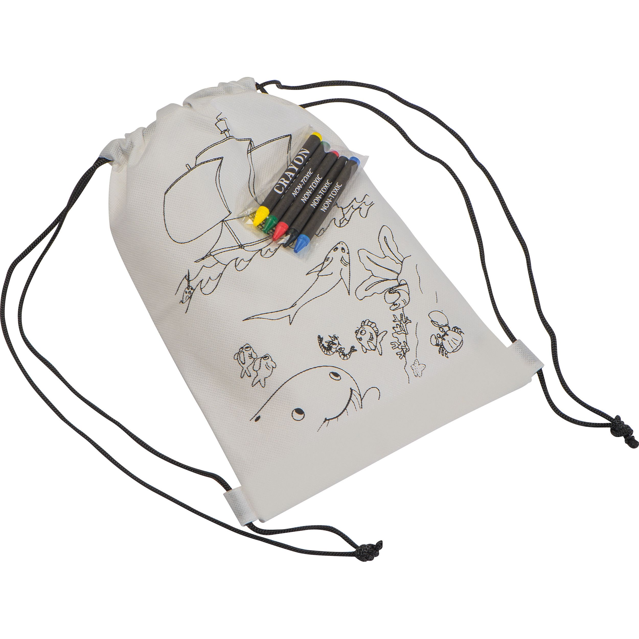 Non Woven Kordeltasche inkl. Wachsmalstiften - weiß-338