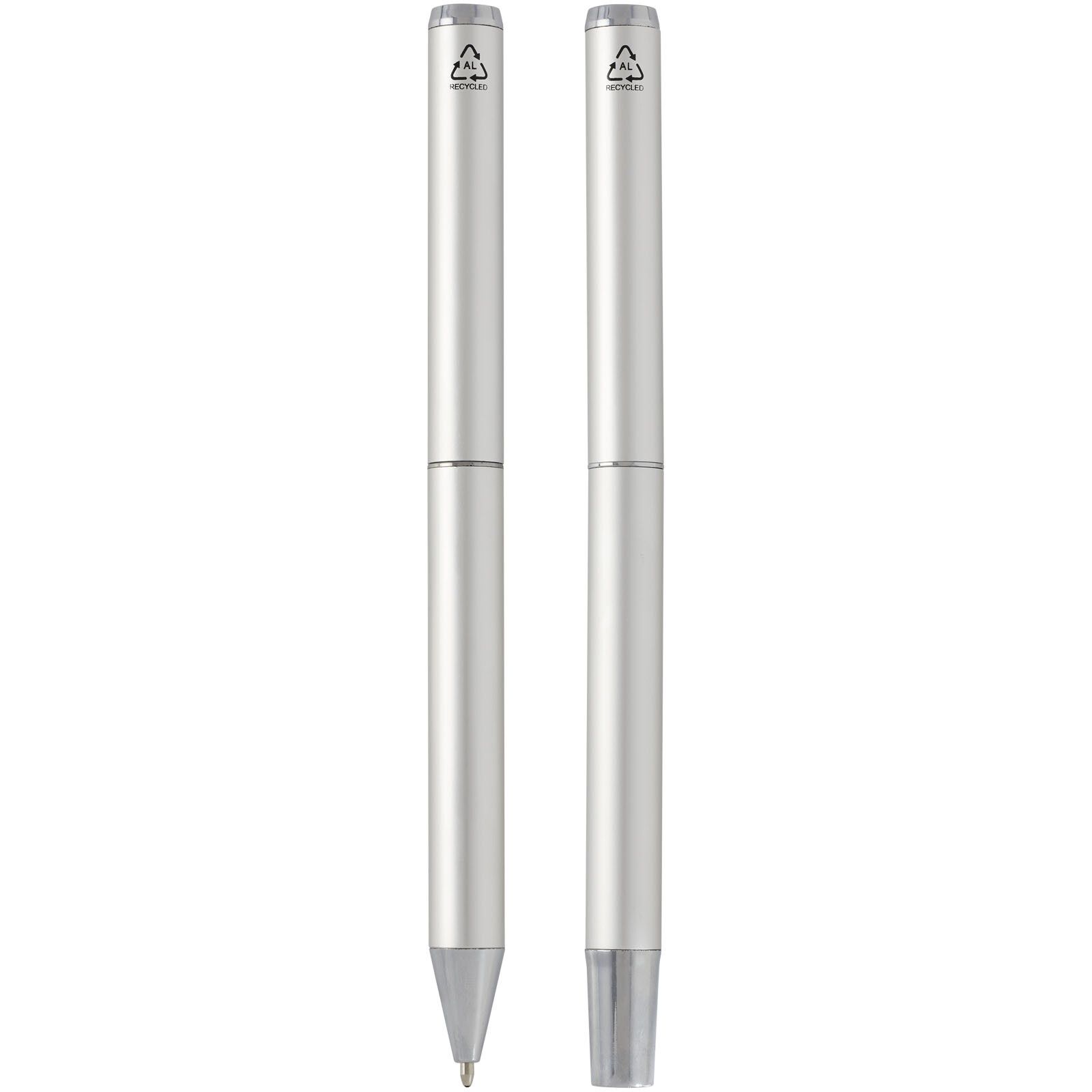 Lucetto Set mit Kugelschreiber und Tintenroller aus recyceltem Aluminium (schwarze Mine) - silber-222
