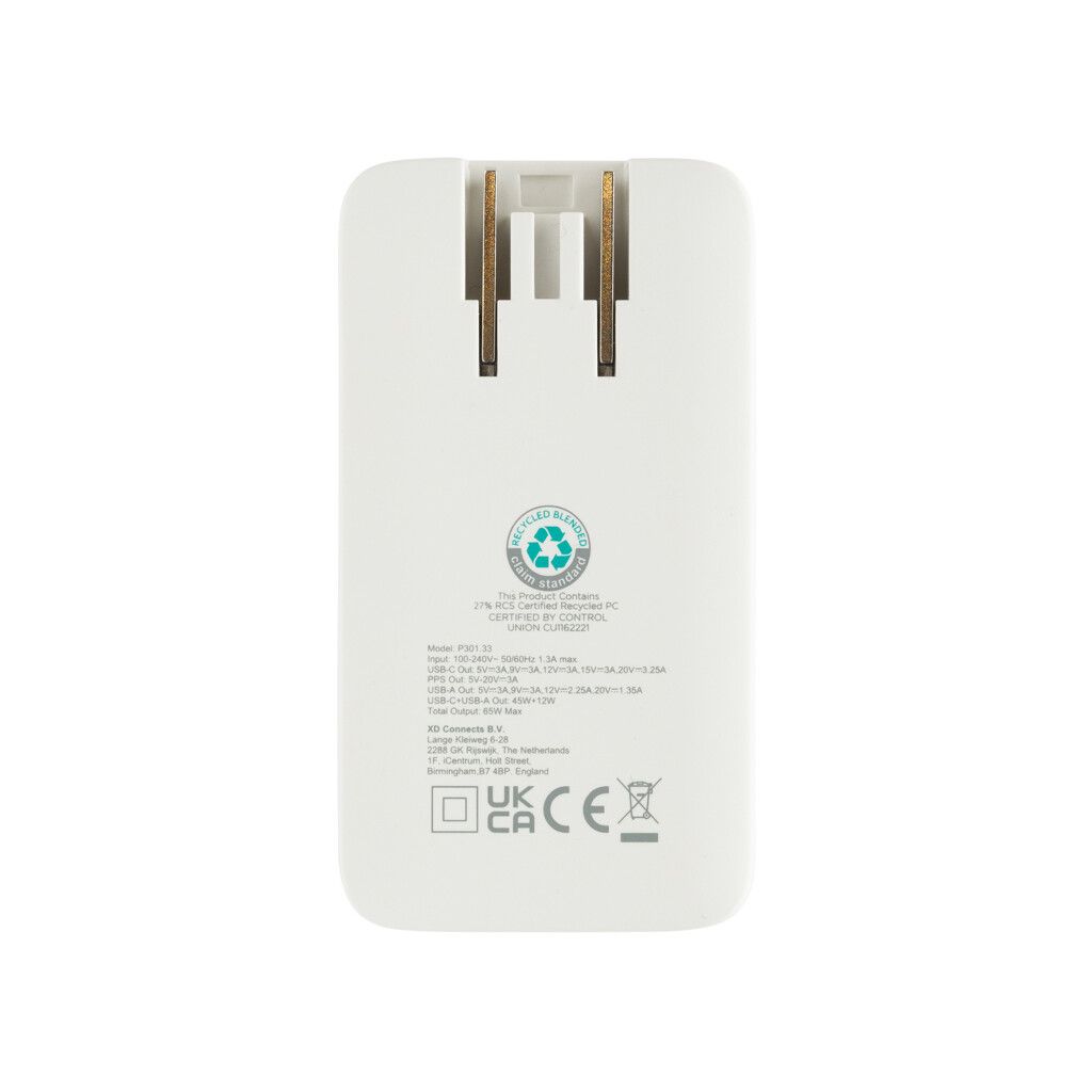 Fluxo flaches RCS 65W GaN-Ladegerät mit Stecker-Adaptern - weiß-486