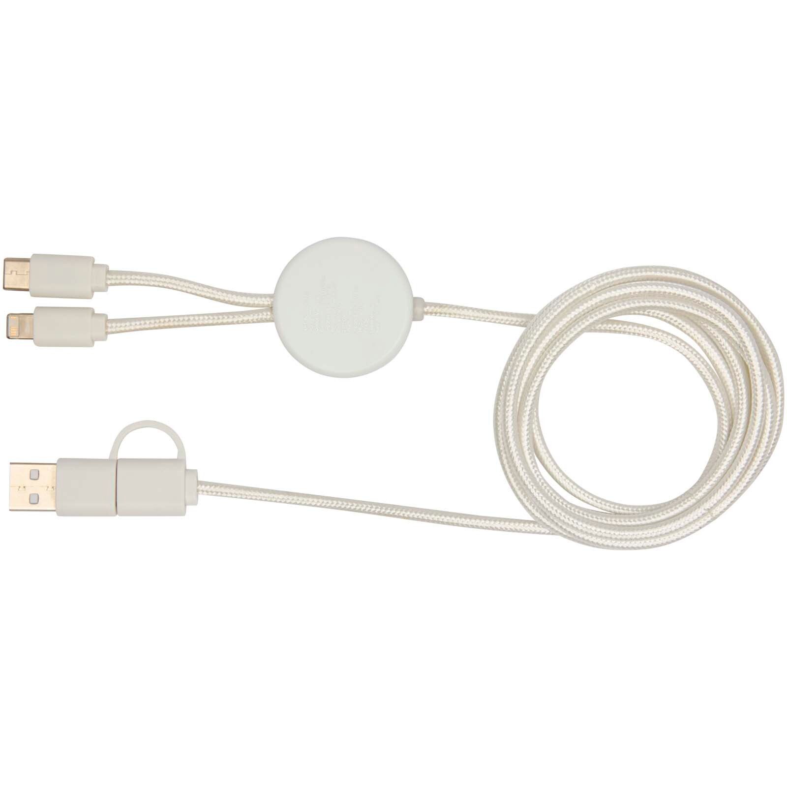 Chechia 150 cm 5-in-1 Kabel aus recyceltem Kunststoff für Datenübertragung und 27W Schnellladung mit Bambusdetails - weiss-921