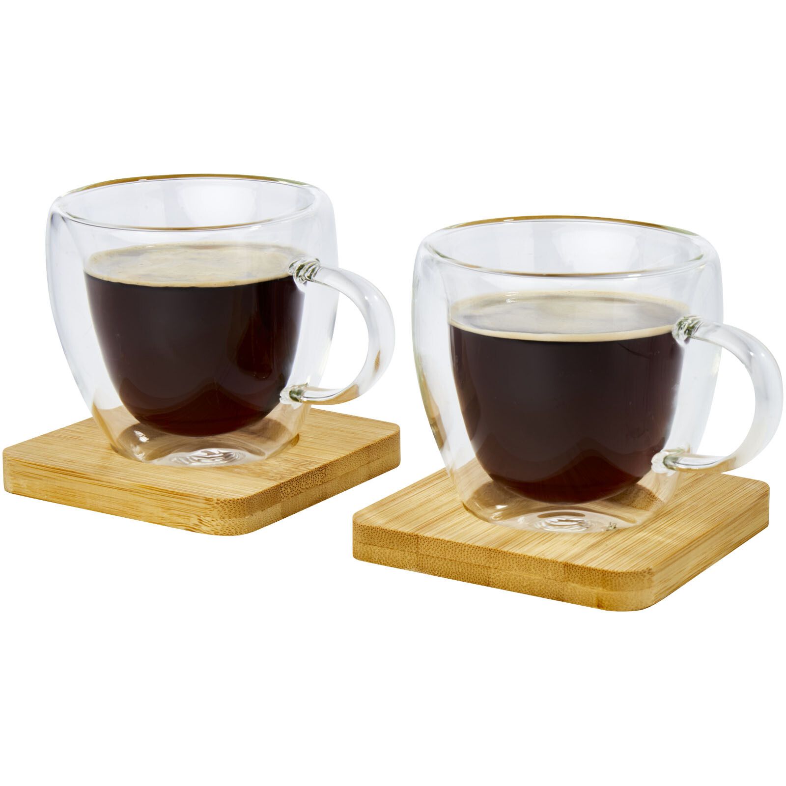 Manti 2-teiliger 100 ml doppelwandiger Glasbecher mit Bambusuntersetzer  - transparent -  natural-185