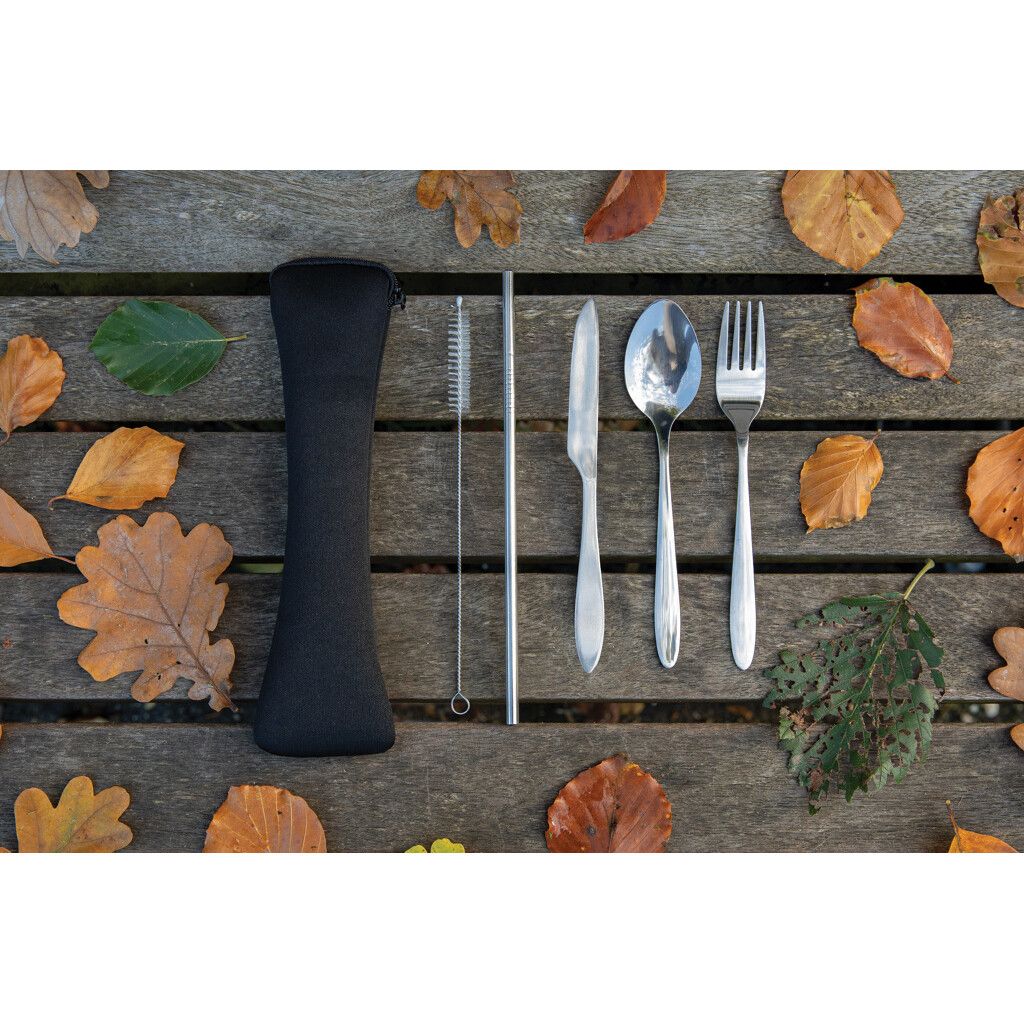 4-teiliges wiederverwendbares Besteckset aus Stainless-Steel - silber-621