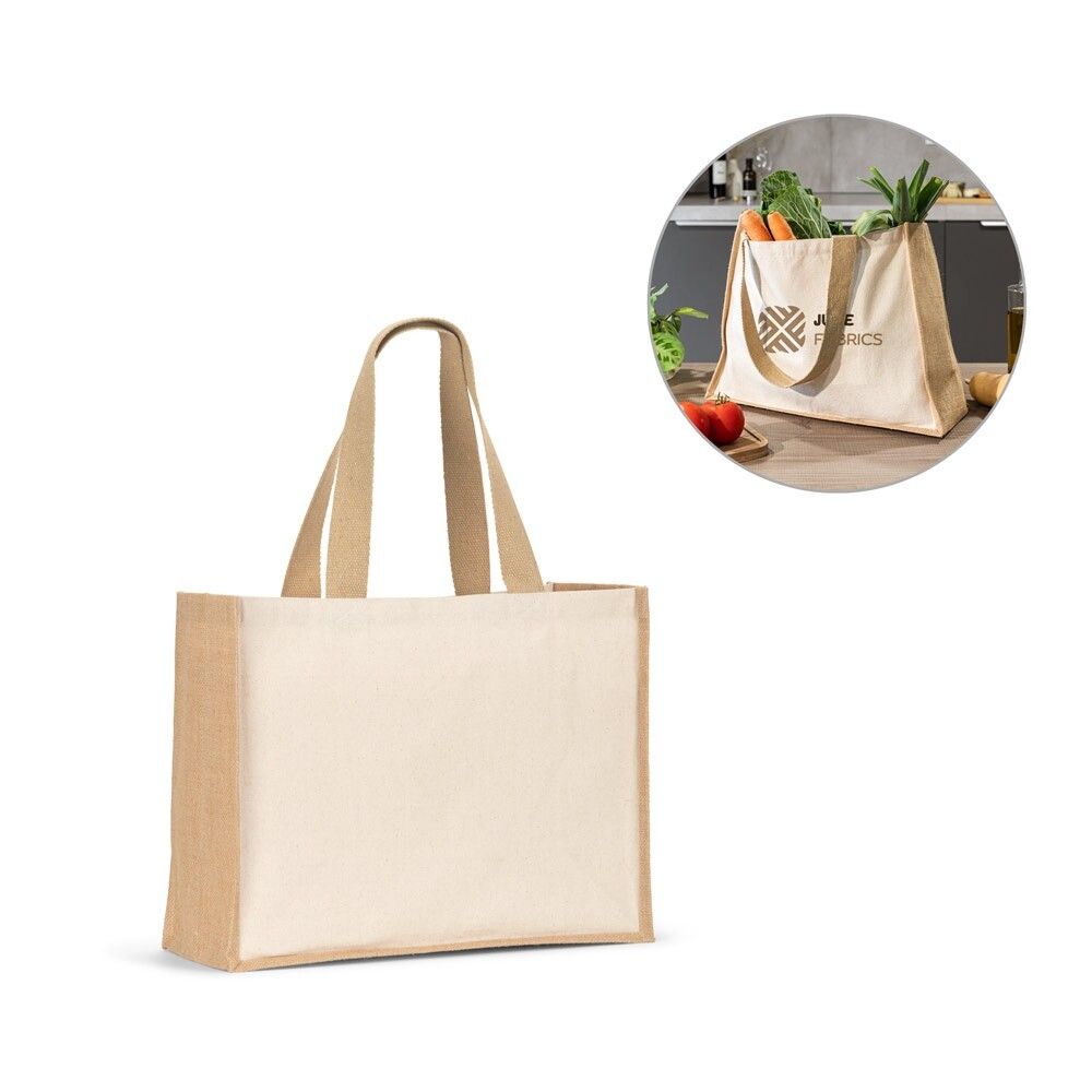 HELSINQUE Tasche aus Canvas (320 g/m²), mit Boden und Seiten aus laminierter Jute (350 g/m²) in Naturtönen - natur-869