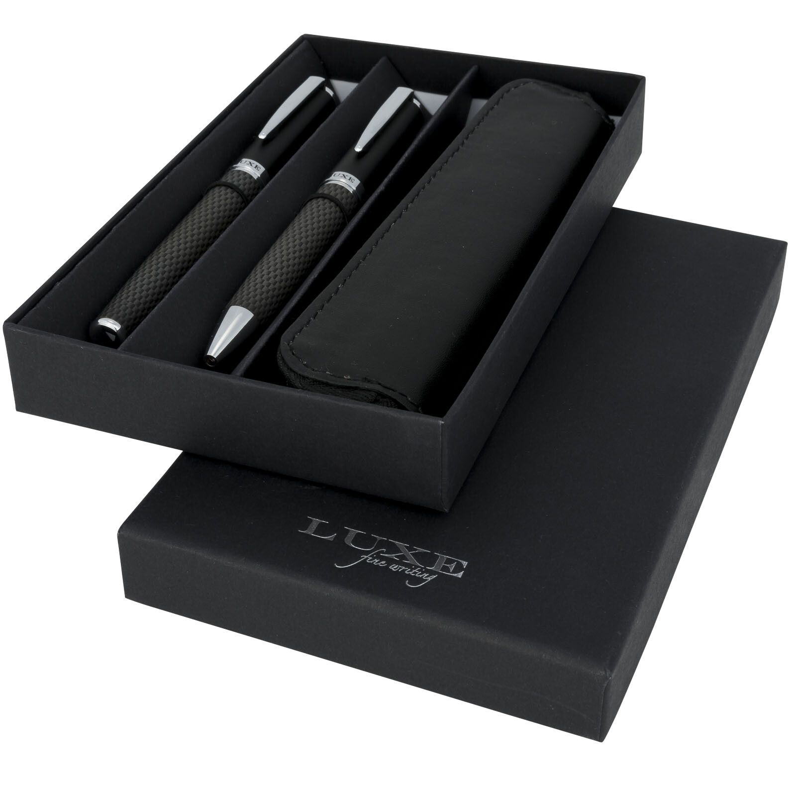 Carbon Duo Kugelschreiberset mit Hülle (schwarze Mine) - schwarz-482