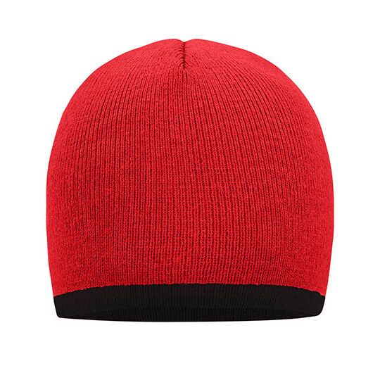 Beanie With Contrasting Border - red - black-351