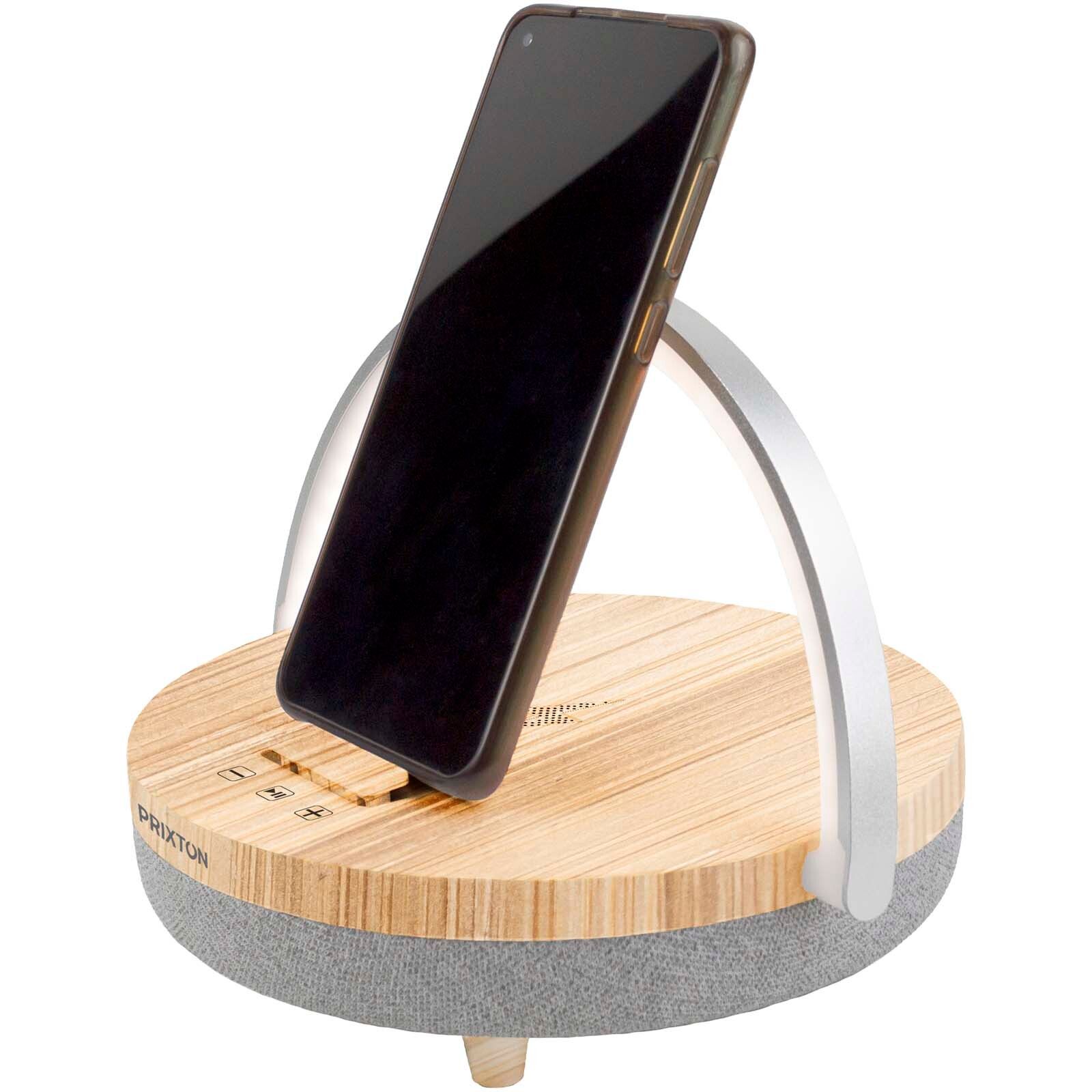 Prixton 10W 4-in-1 Bluetooth-Lautsprecher mit LED-Licht und kabelloser Ladestation - holz-138