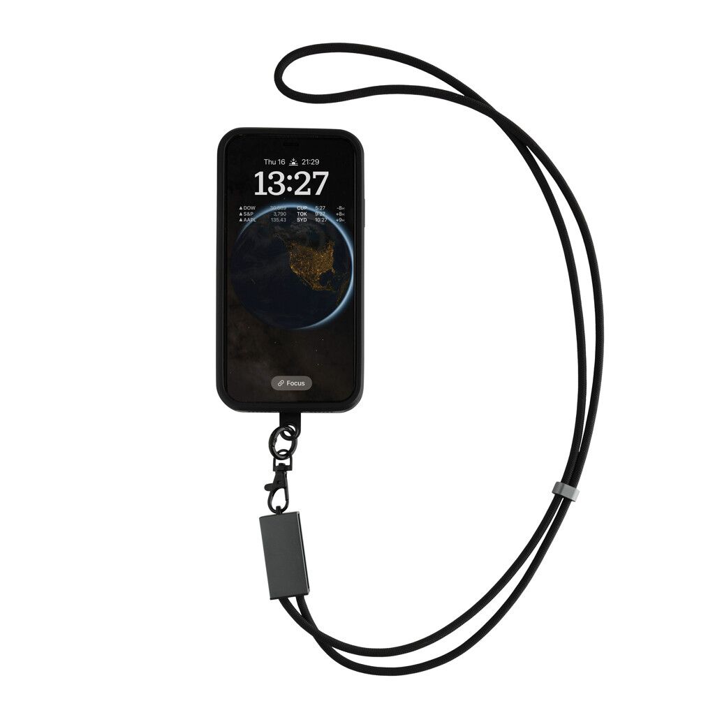 Terra 60Wduales Ladekabel aus RCS recyceltem PET mit Lanyard - grau-305