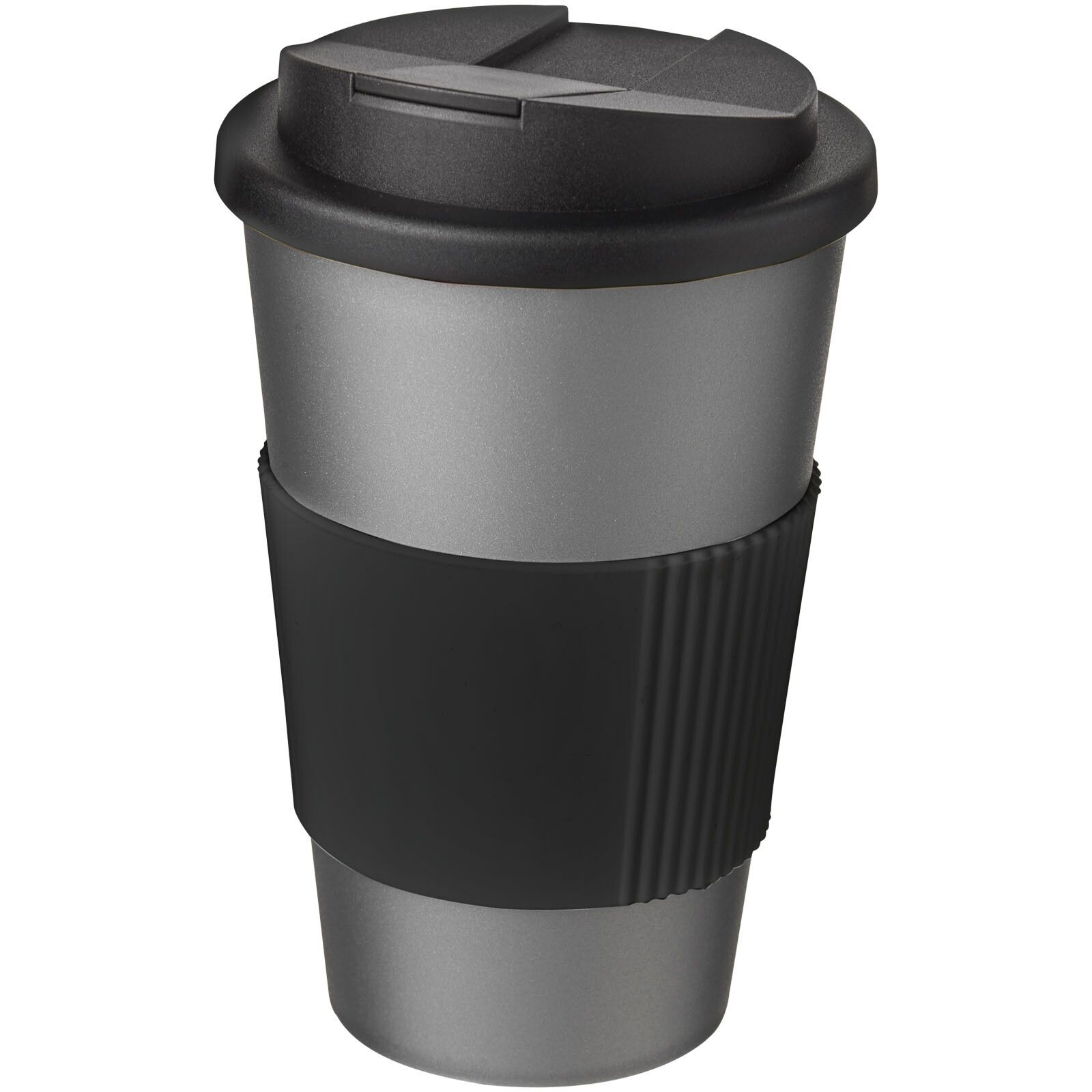 Americano 350 ml Isolierbecher mit Schutzring & auslaufsicherem Schraubverschluss - silber -  schwarz-201