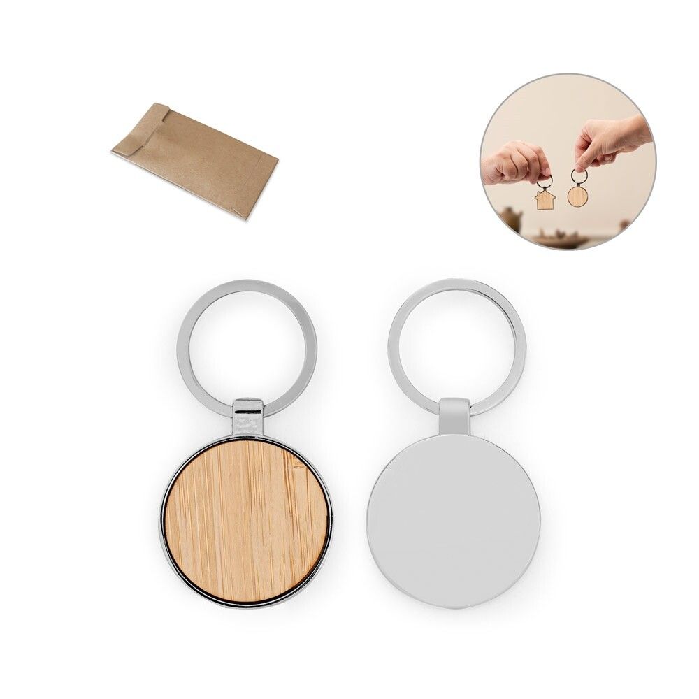 GASTON ROUND Schlüsselanhänger aus Eisen in runder Form aus Zink und Bambu - natur-952