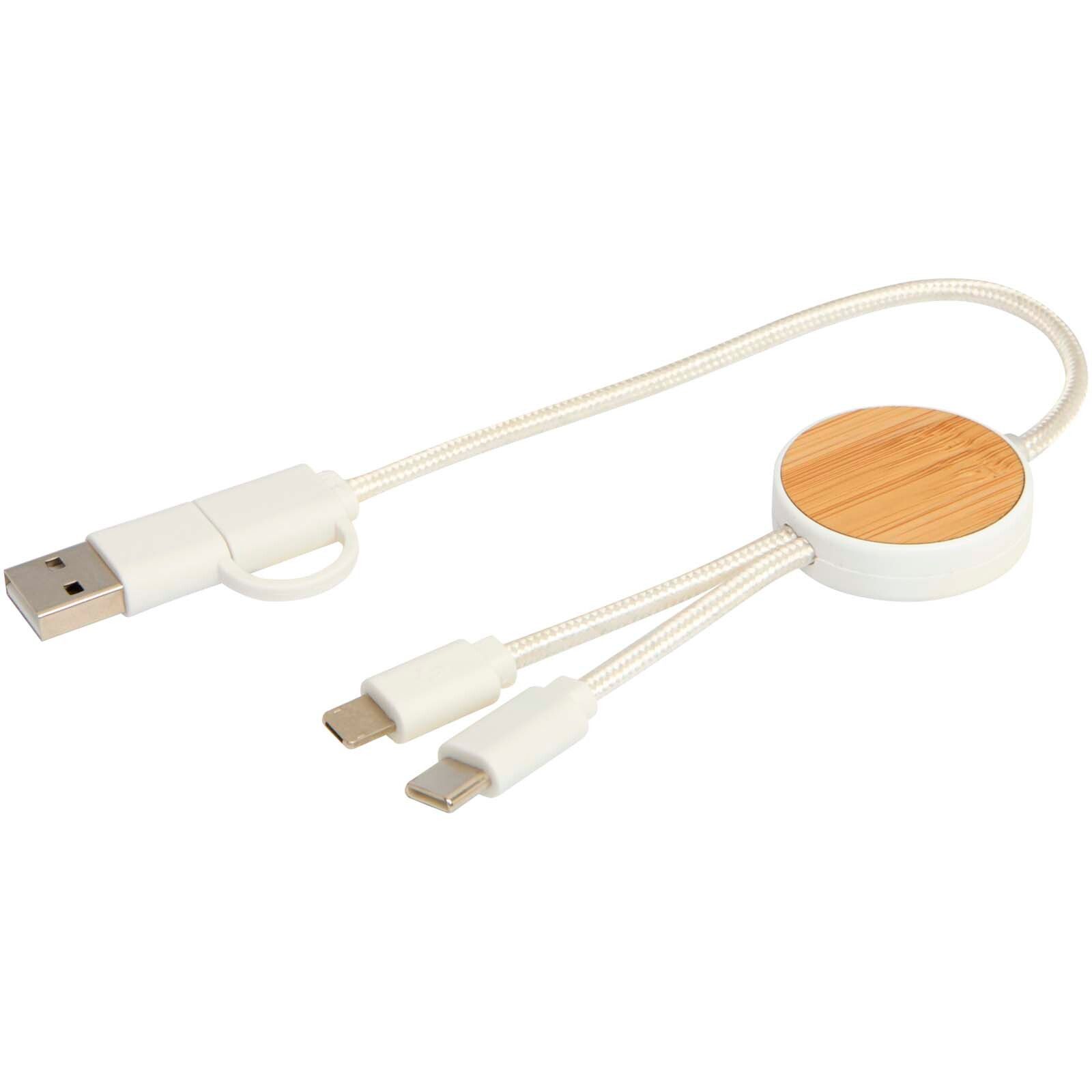 Chechia 30 cm 5-in-1 Kabel aus recyceltem Kunststoff für Datenübertragung und 27W Schnellladung mit Bambusdetails - weiss-202