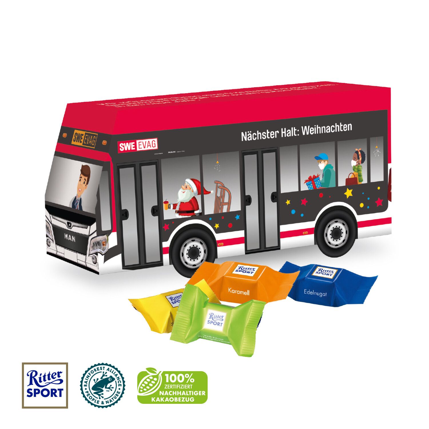 3D Präsent "Bus" mit Ritter Sport Schokowürfel-385
