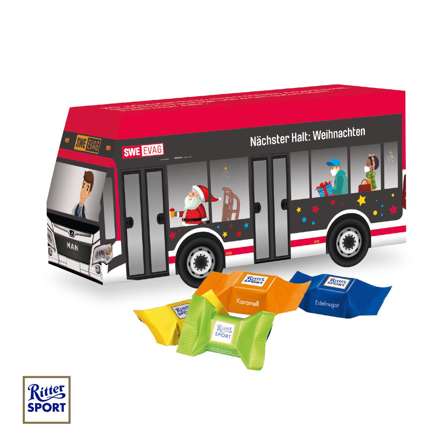 3D Präsent "Bus" mit Ritter Sport Schokowürfel-385