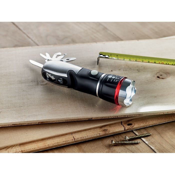 Multi-Tool mit diversen Funktionen, u.a. Taschenlampe und Werkzeug als nützliches Werbemittel.