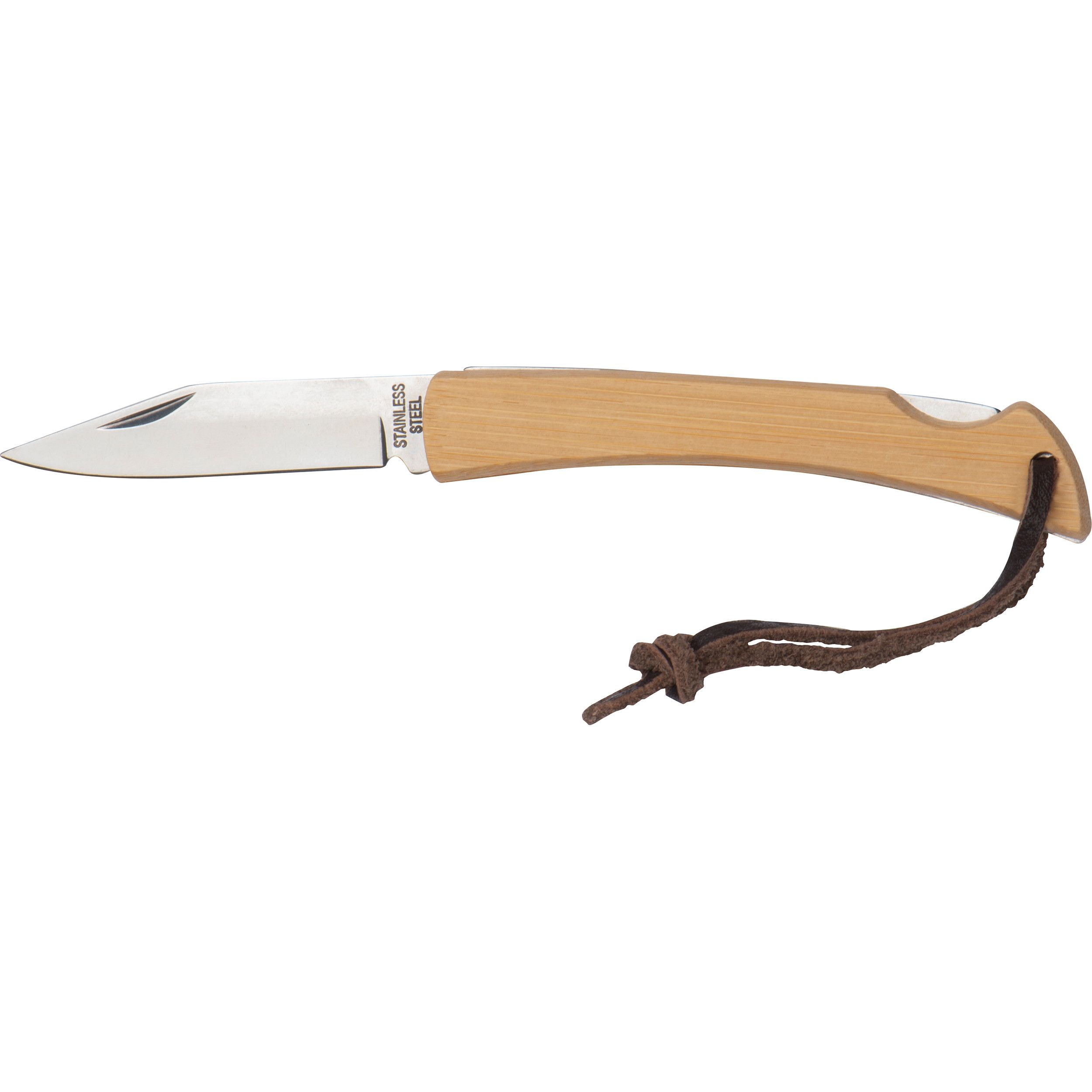 Taschenmesser mit Bambusschalen und Aufhängeschlaufe - beige-303