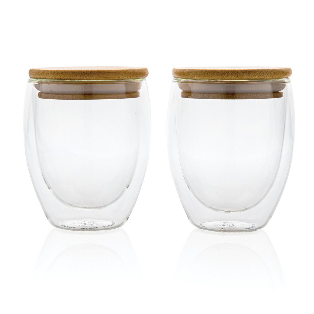 2-tlg Set Borosilikatgläser mit Bambusdeckel 250ml - transparent-297