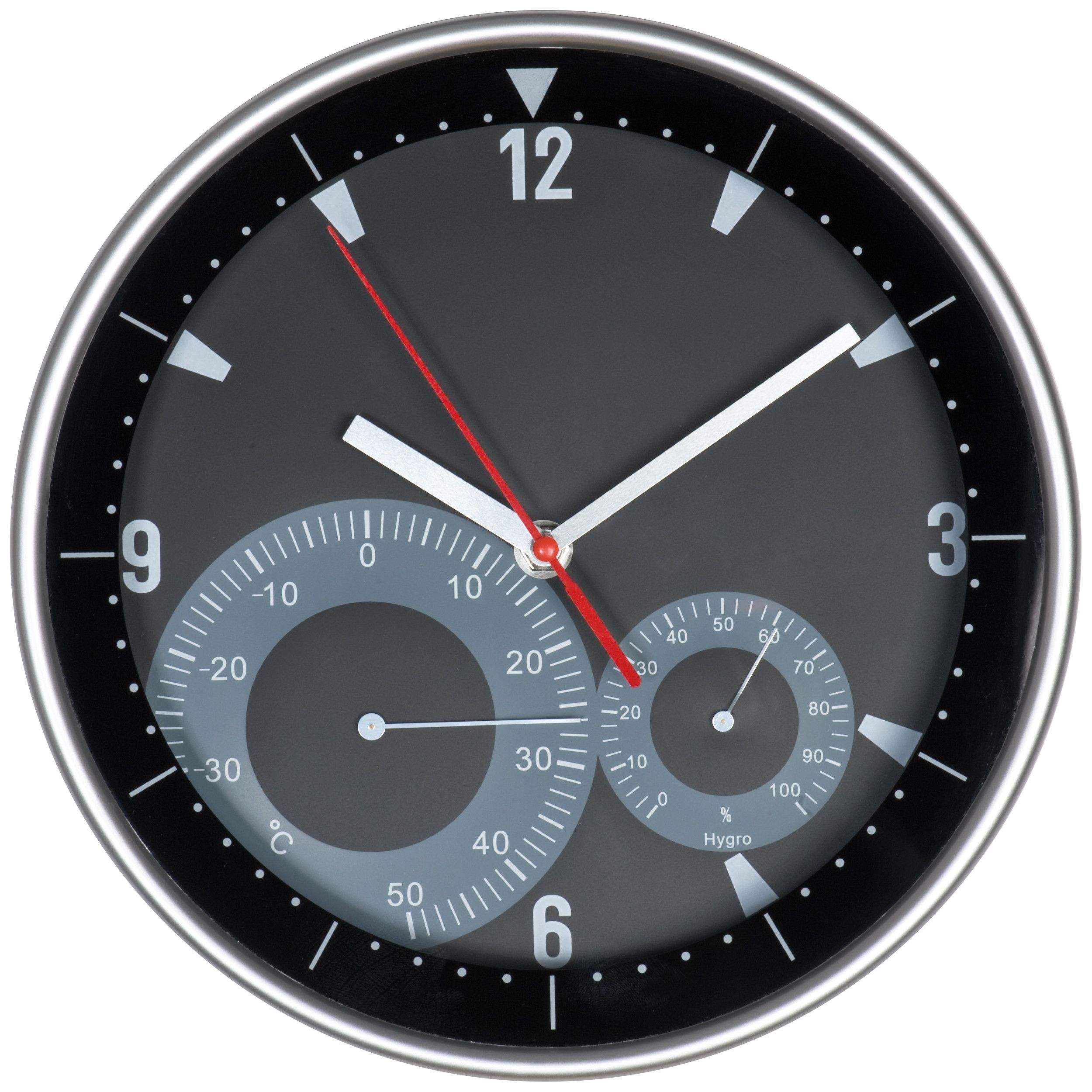 Wanduhr mit Hygro - und Thermometer - schwarz-831