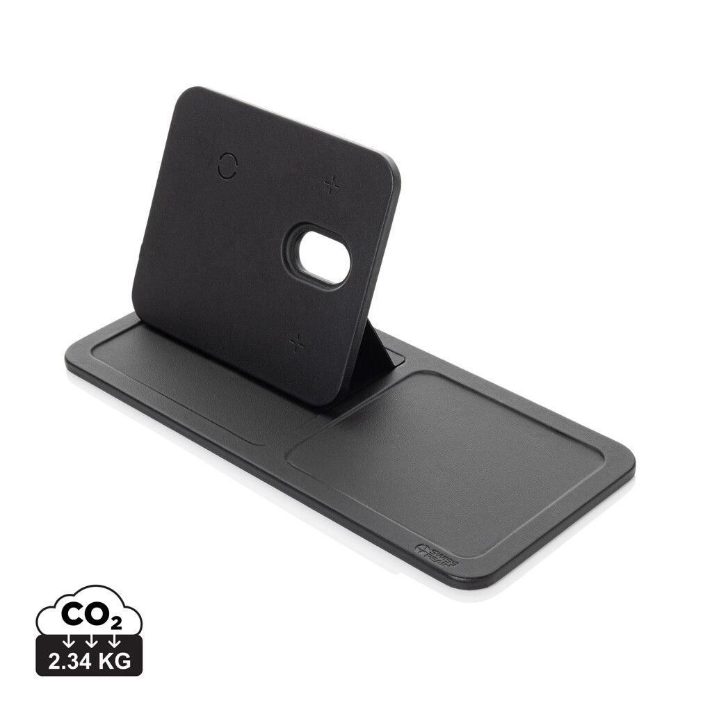 Swiss Peak 3-in-1- Wireless-Charging Desk-Tray aus RCS rPU - schwarz-404