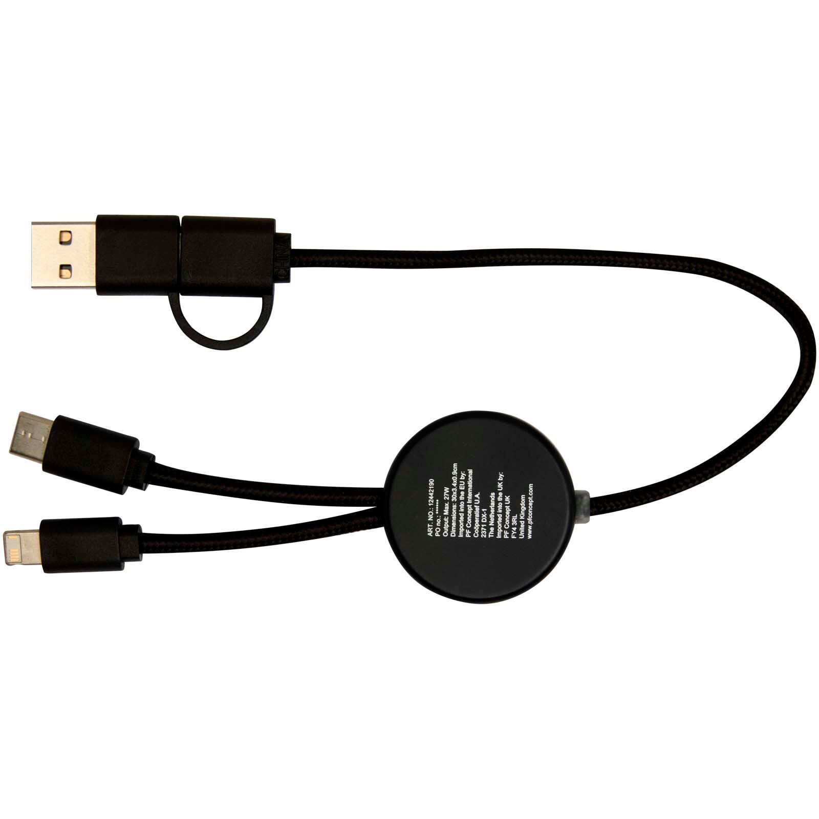 Chechia 30 cm 5-in-1 Kabel aus recyceltem Kunststoff für Datenübertragung und 27W Schnellladung mit Bambusdetails - schwarz-813