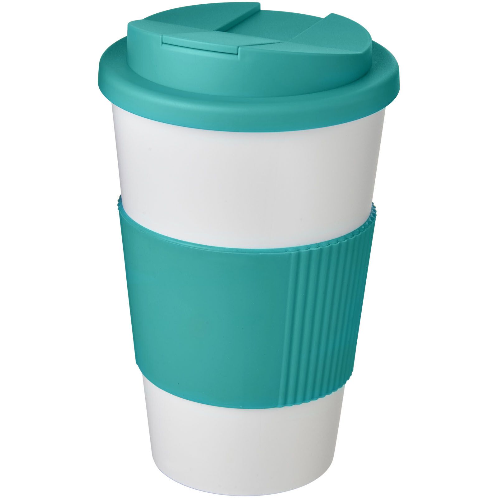 Americano 350 ml Isolierbecher mit Schutzring & auslaufsicherem Schraubverschluss - weiss -  aquablau-93