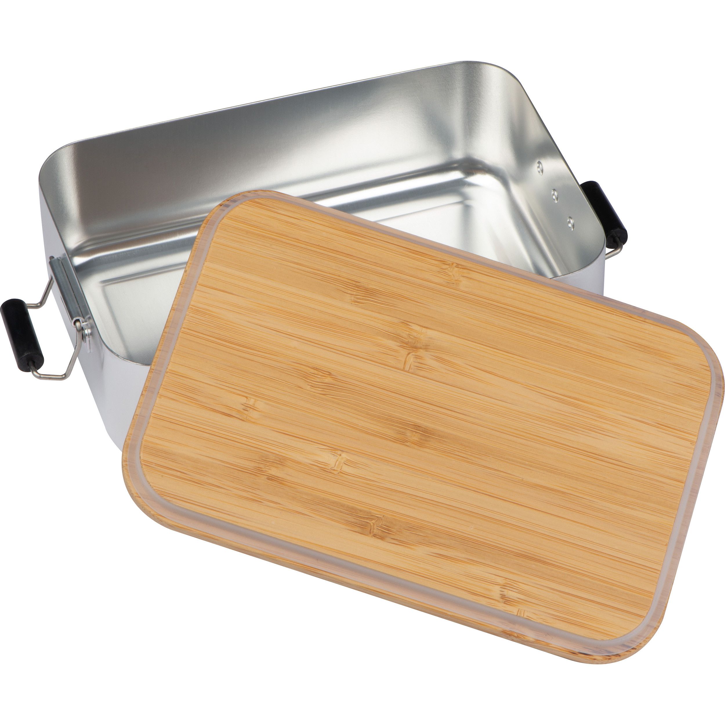 Brotzeitbox aus Aluminium mit Bambusdeckel  - silbergrau-450
