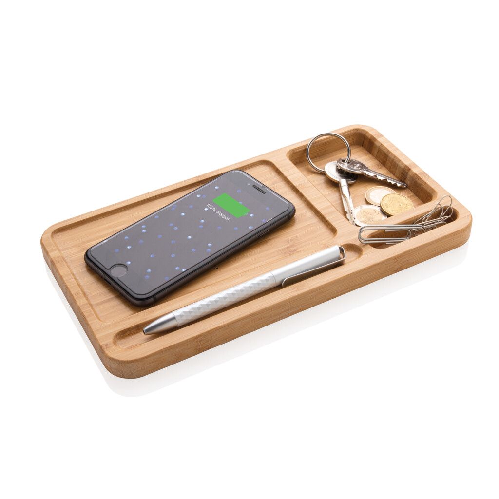Bambus Schreibtisch-Organizer mit 5W Wireless Charger - braun-372