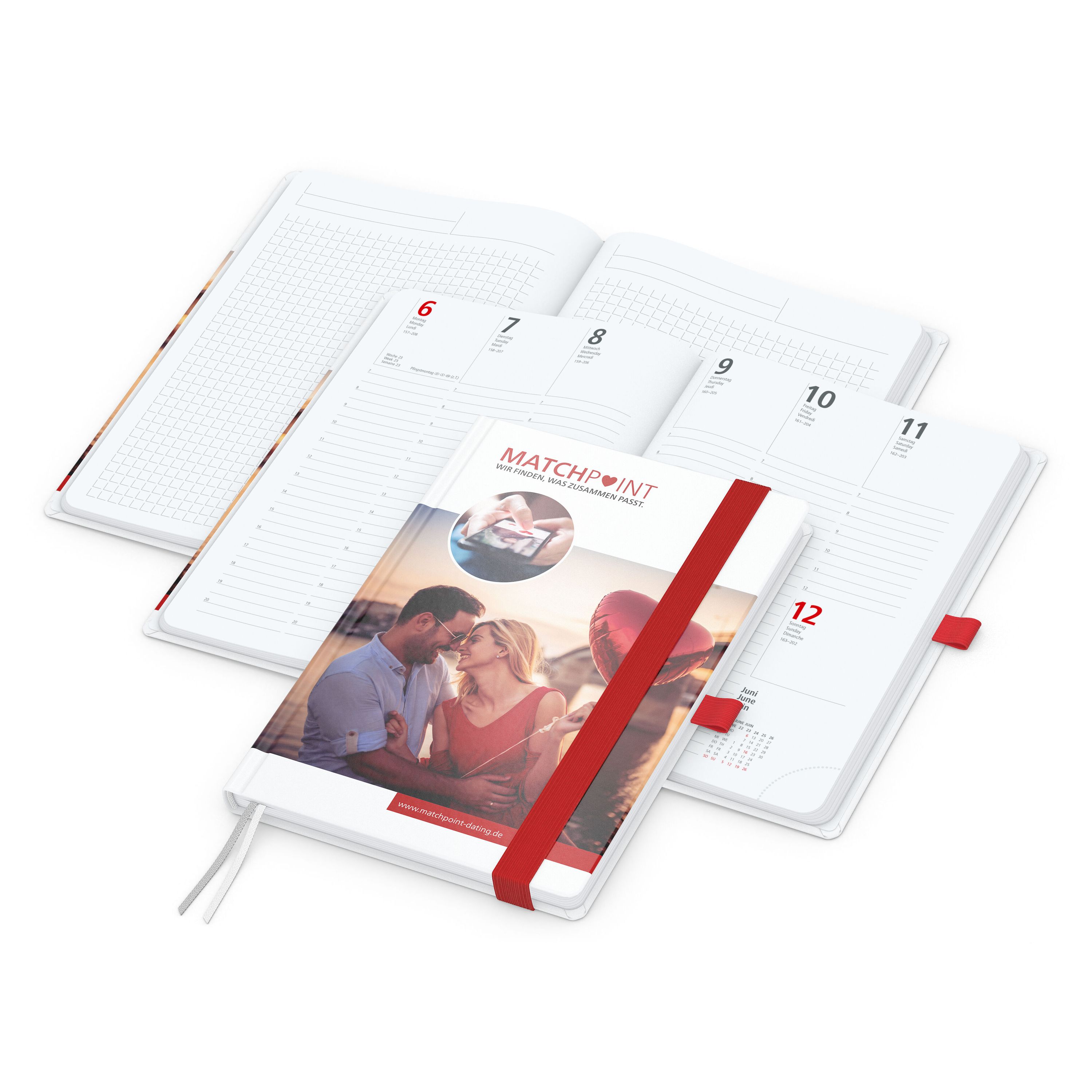 Wochenkalender vorne + Notizen hinten Match-Hybrid, A5, Papier glänzend, rot-29