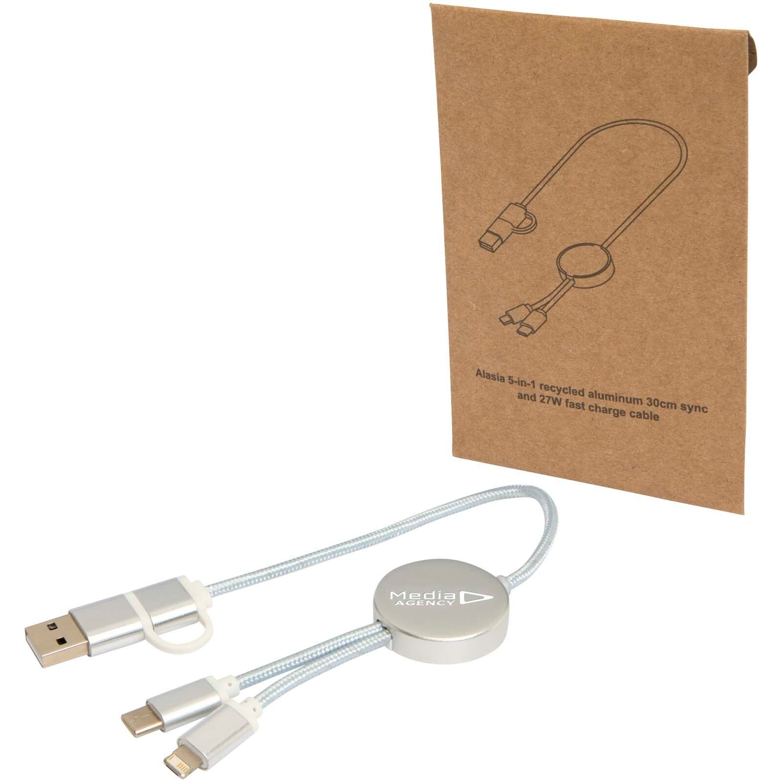 Alasia 30 cm 5-in-1 Kabel aus recyceltem Kunststoff für Datenübertragung und 27W Schnellladung - silber-273