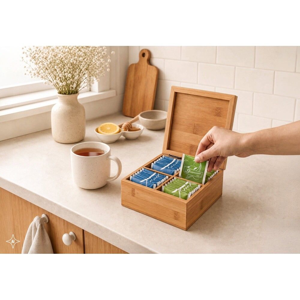 ARNICA Teebox aus Bambus mit 4 Fächern und einem Magnetverschluss - natur-848
