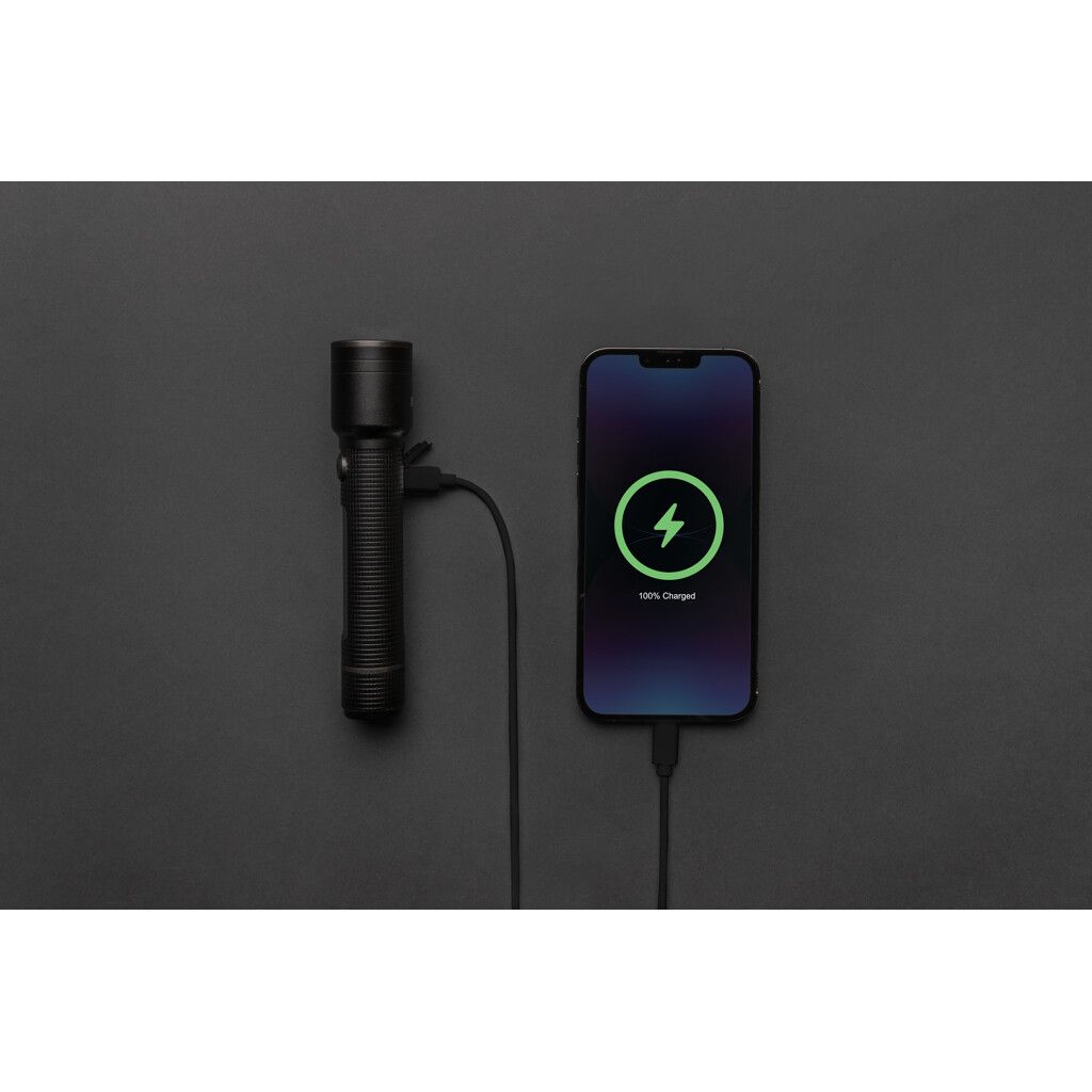 Große Gear X Taschenlampe aus RCS recycelt. Alu mit USB-Akku - schwarz-669