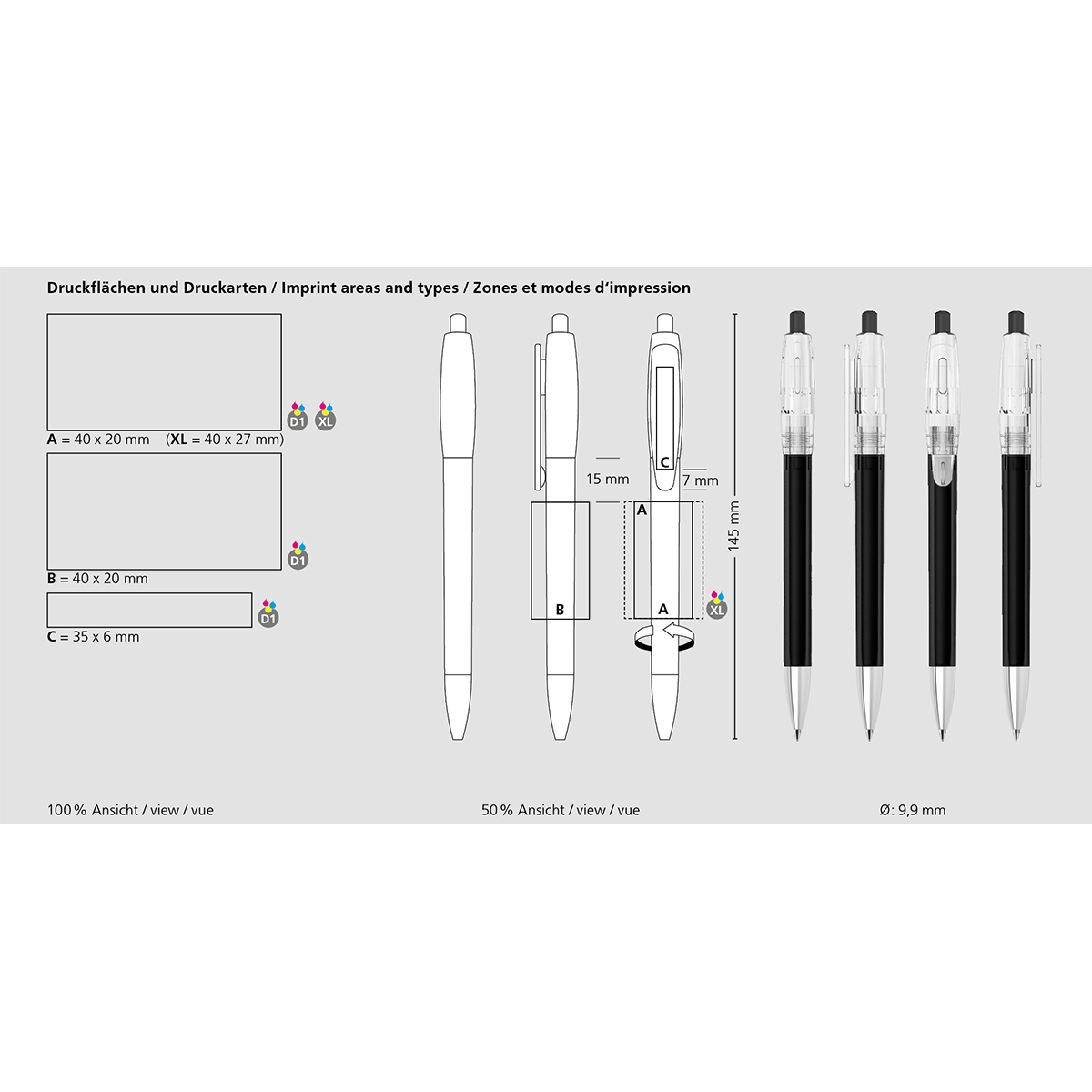 Druckkugelschreiber Klix transparent Mn - schwarz transparent-588