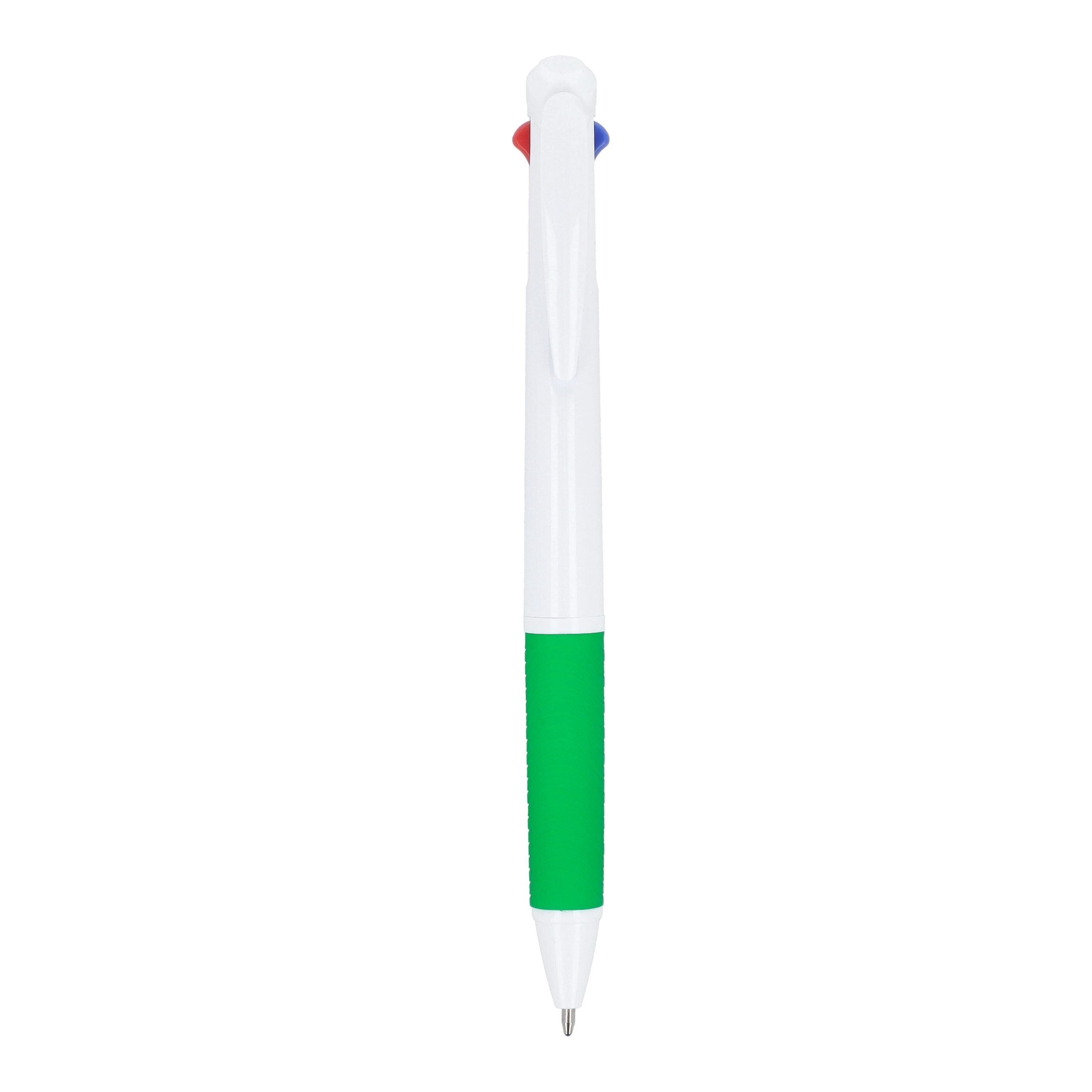 3-Farben-Stift mit Griffzone und Schlüsselband - weiss  -  grün-717