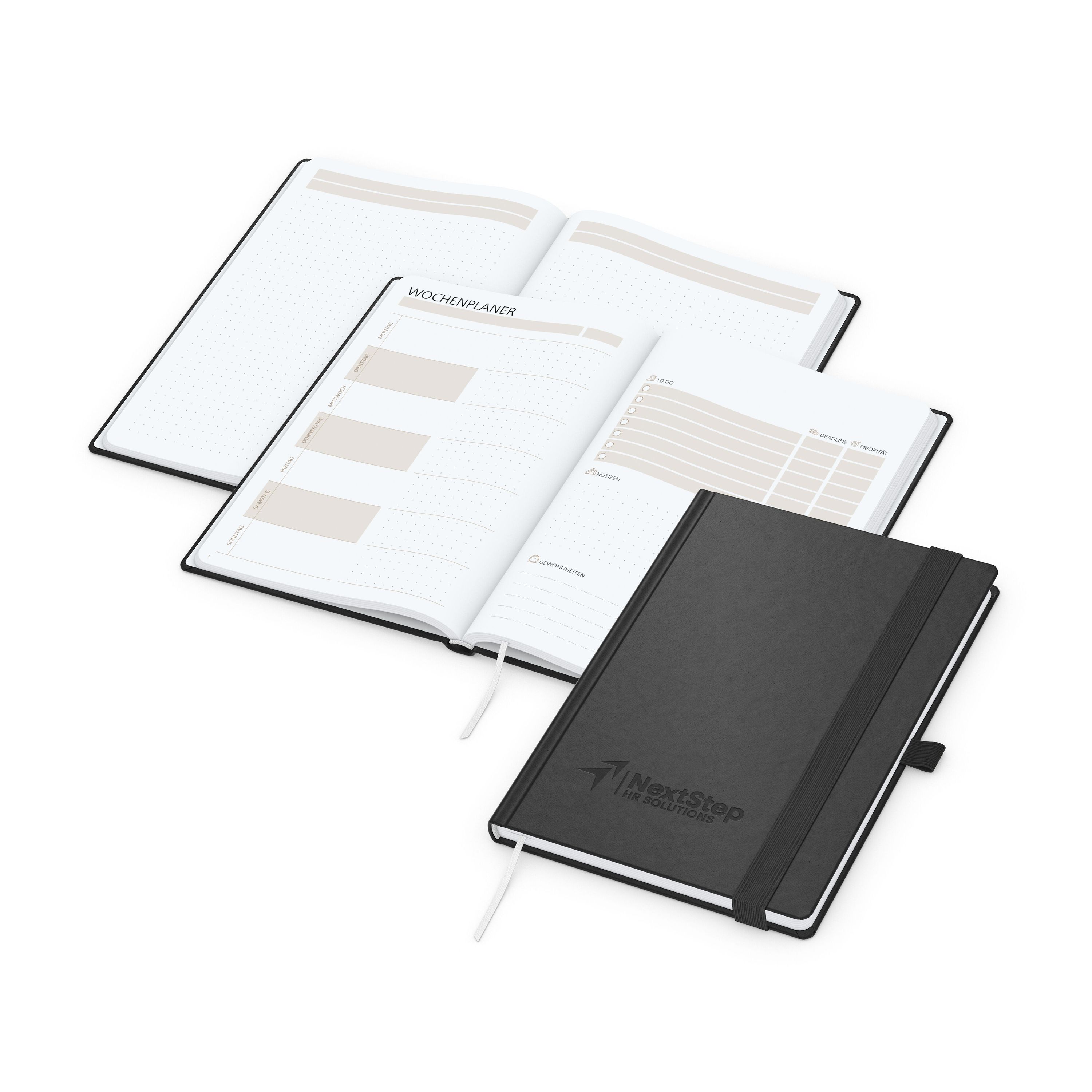 Notizbuch orgaLine Mainbook, White, schwarz-meliert-126