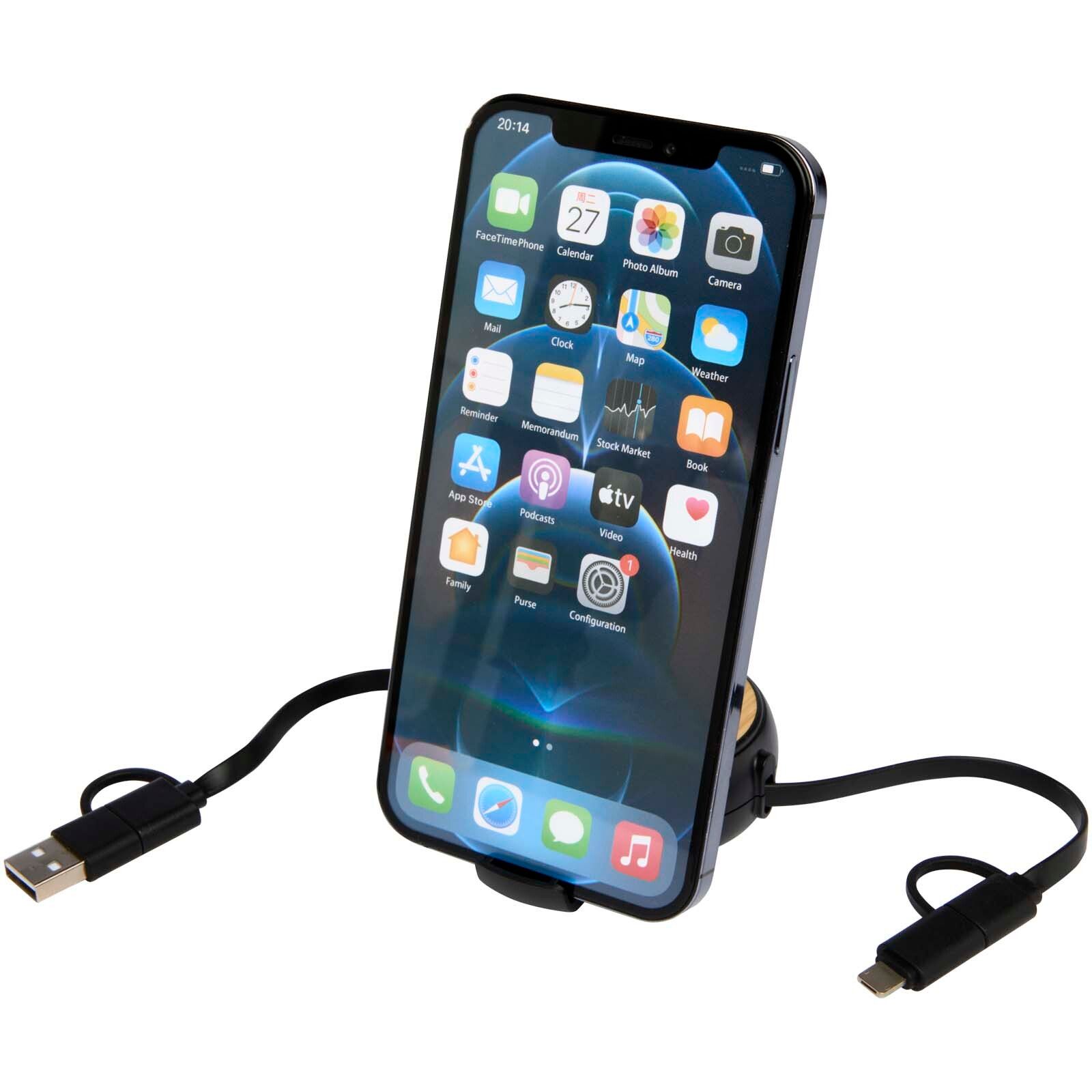 Chechia 100cm 5-in-1 Kabel aus recyceltem Kunststoff, einziehbar, für Datenübertragung und 45W Schnellladung mit Bambusdetails - schwarz-704