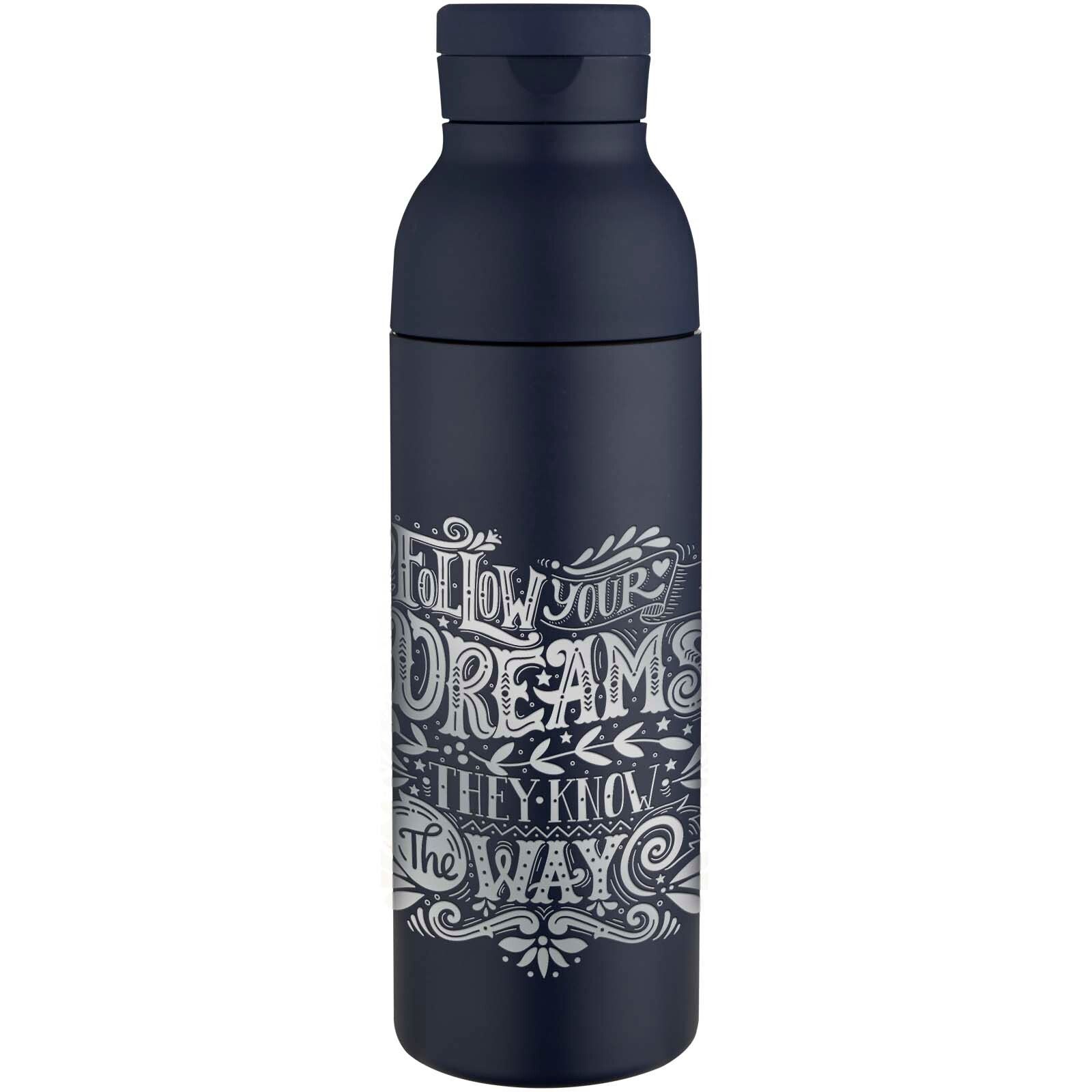 Illuminate 650 ml RCS-zertifizierte doppelwandige Trinkflasche aus recyceltem Edelstahl mit 3-teiligem Deckelset  - navy-41