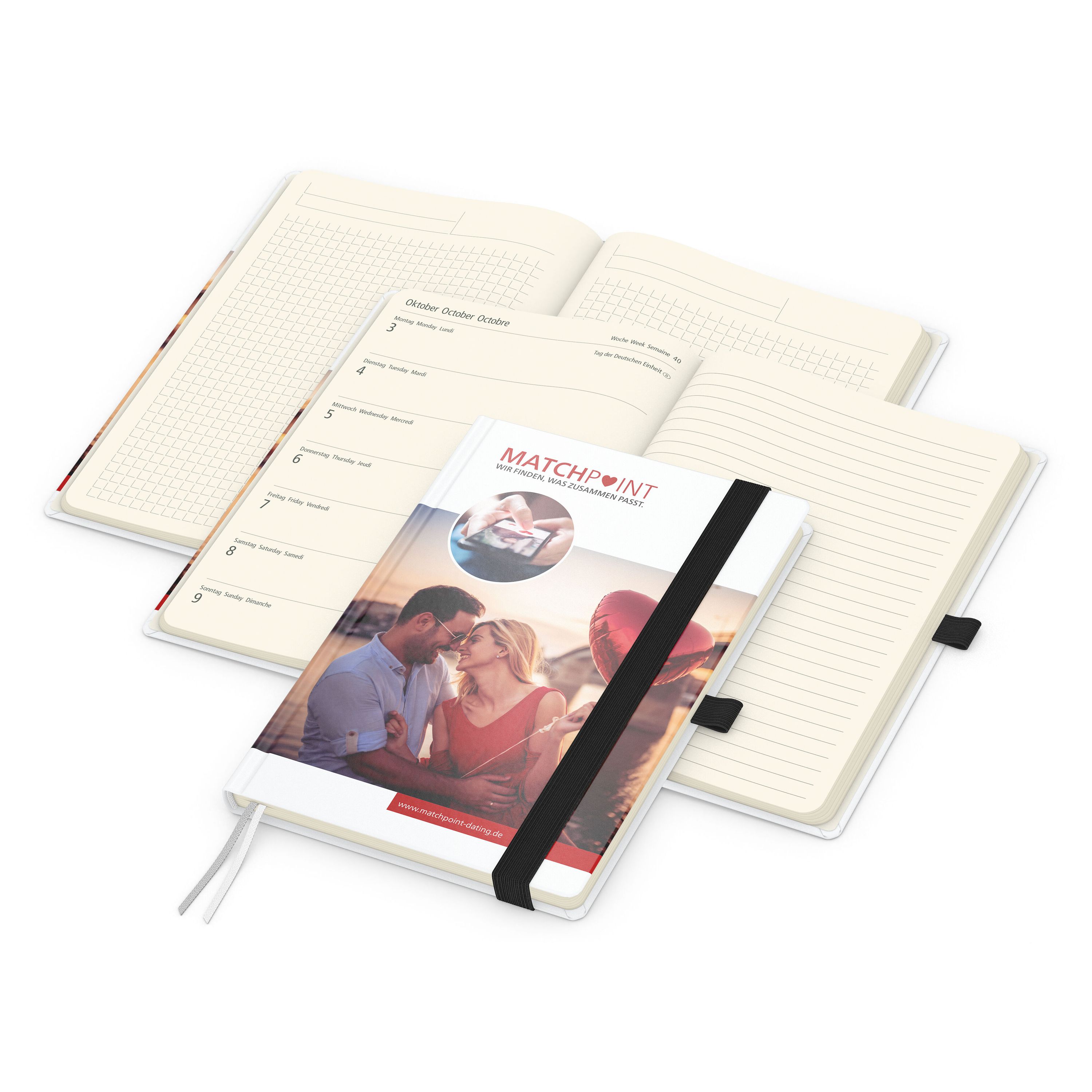 Wochenkalender links + Notizen rechts Match-Hybrid, Papier matt, schwarz-979