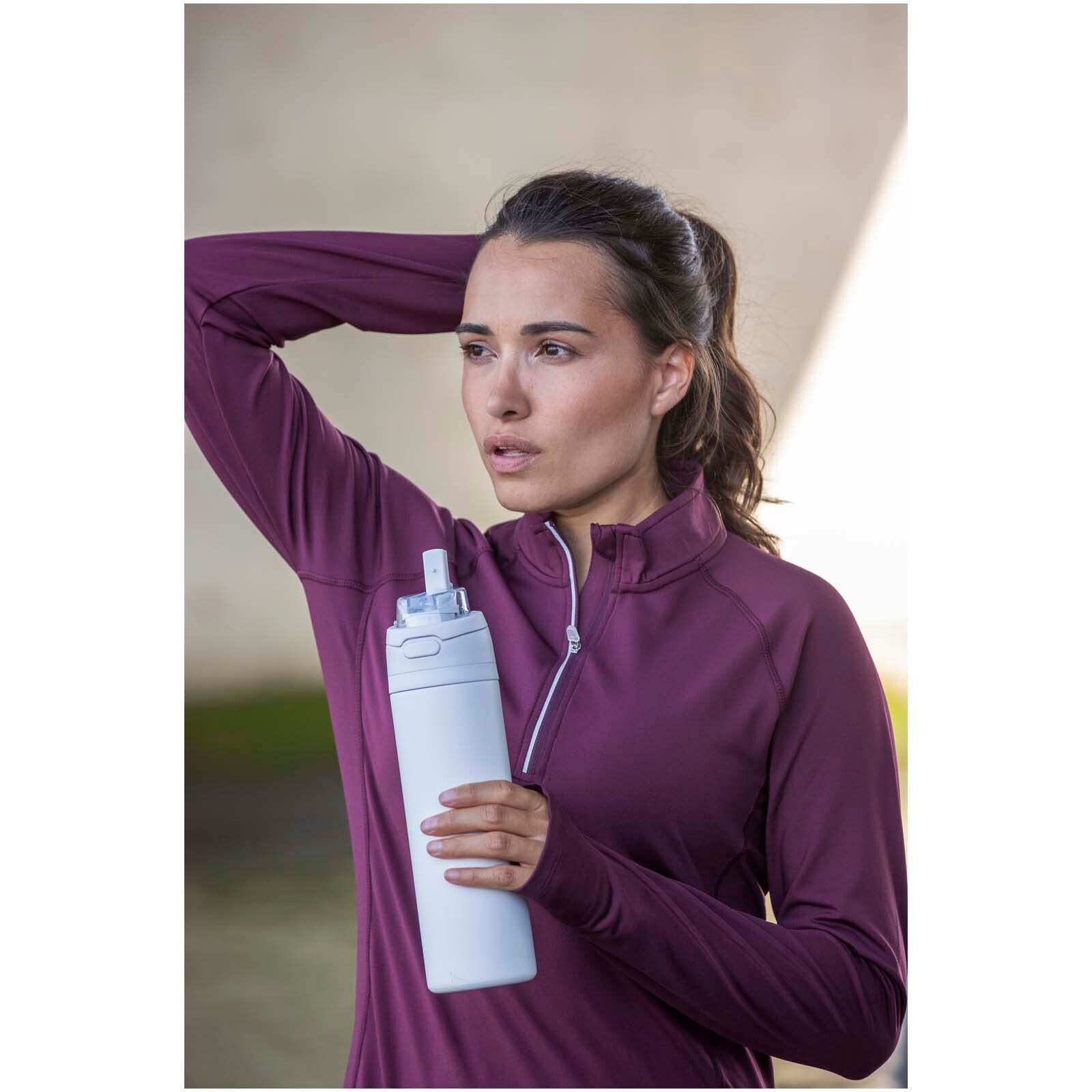 Theron 800 ml RCS Trinkflasche aus recyceltem, einwandigem Edelstahl mit Multifunktionsdeckel und Klappstrohhalm - navy-708